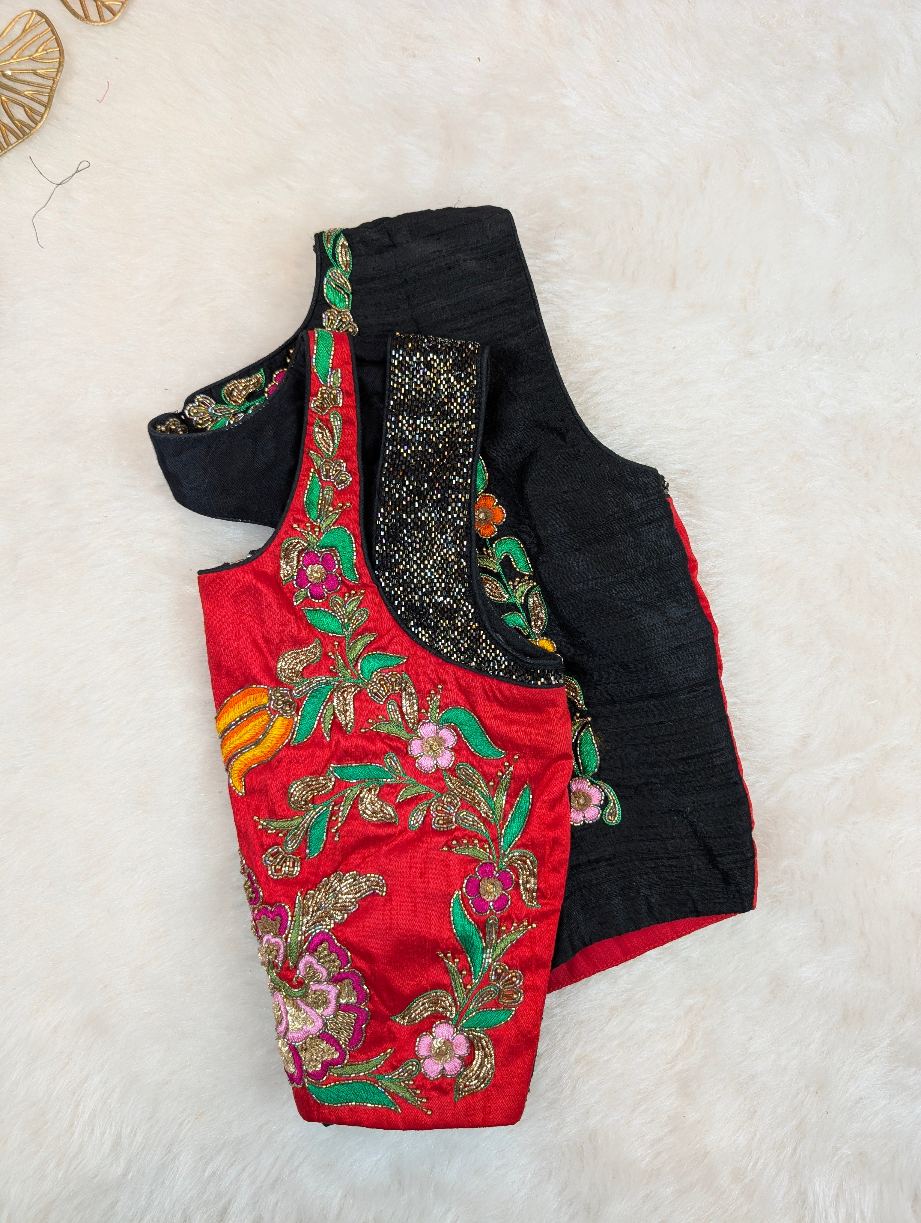 Red Multicolor Embroidered Sleeveless Blouse