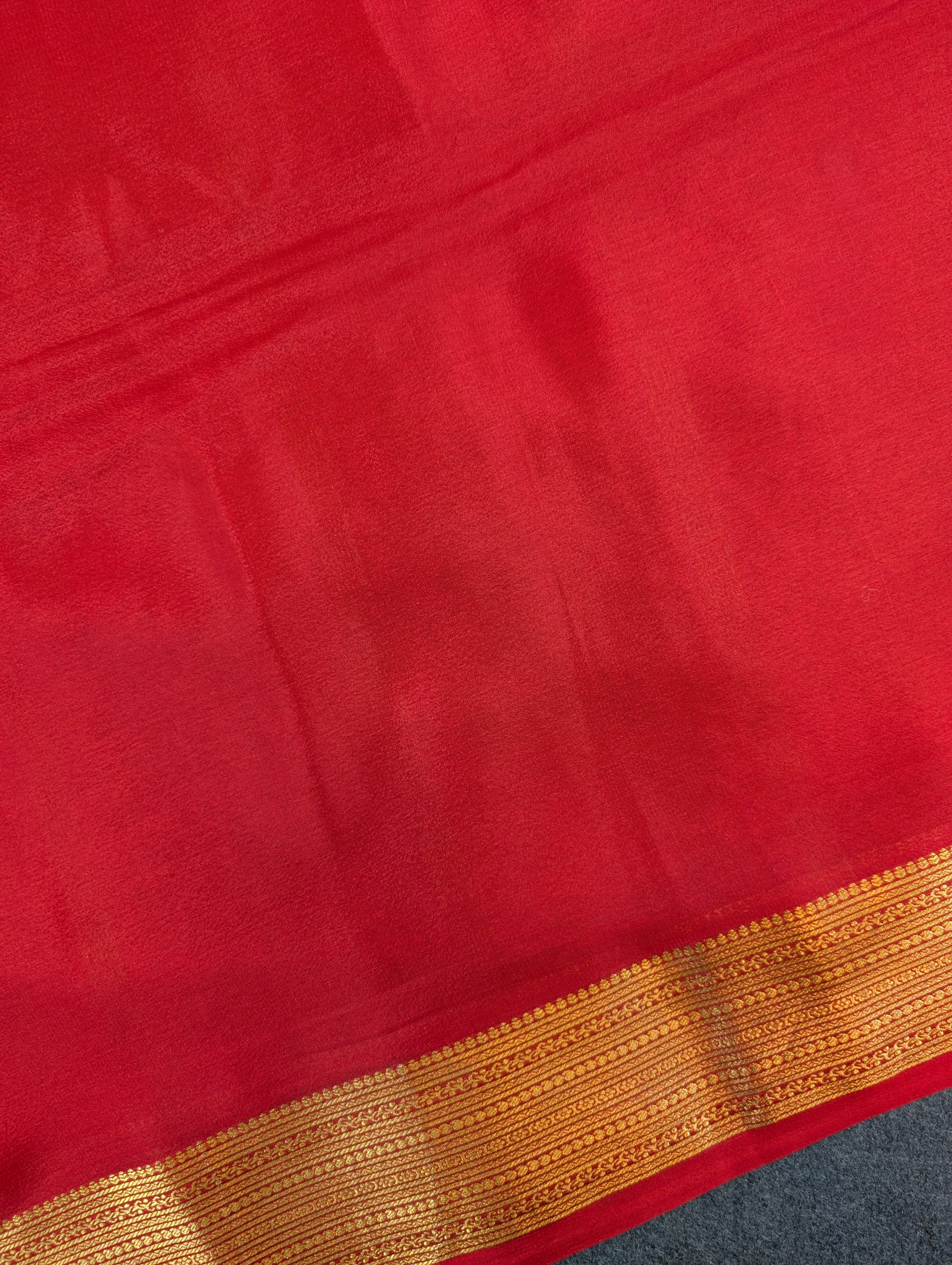 Pure Mysore Silk Crepe - Green with Red