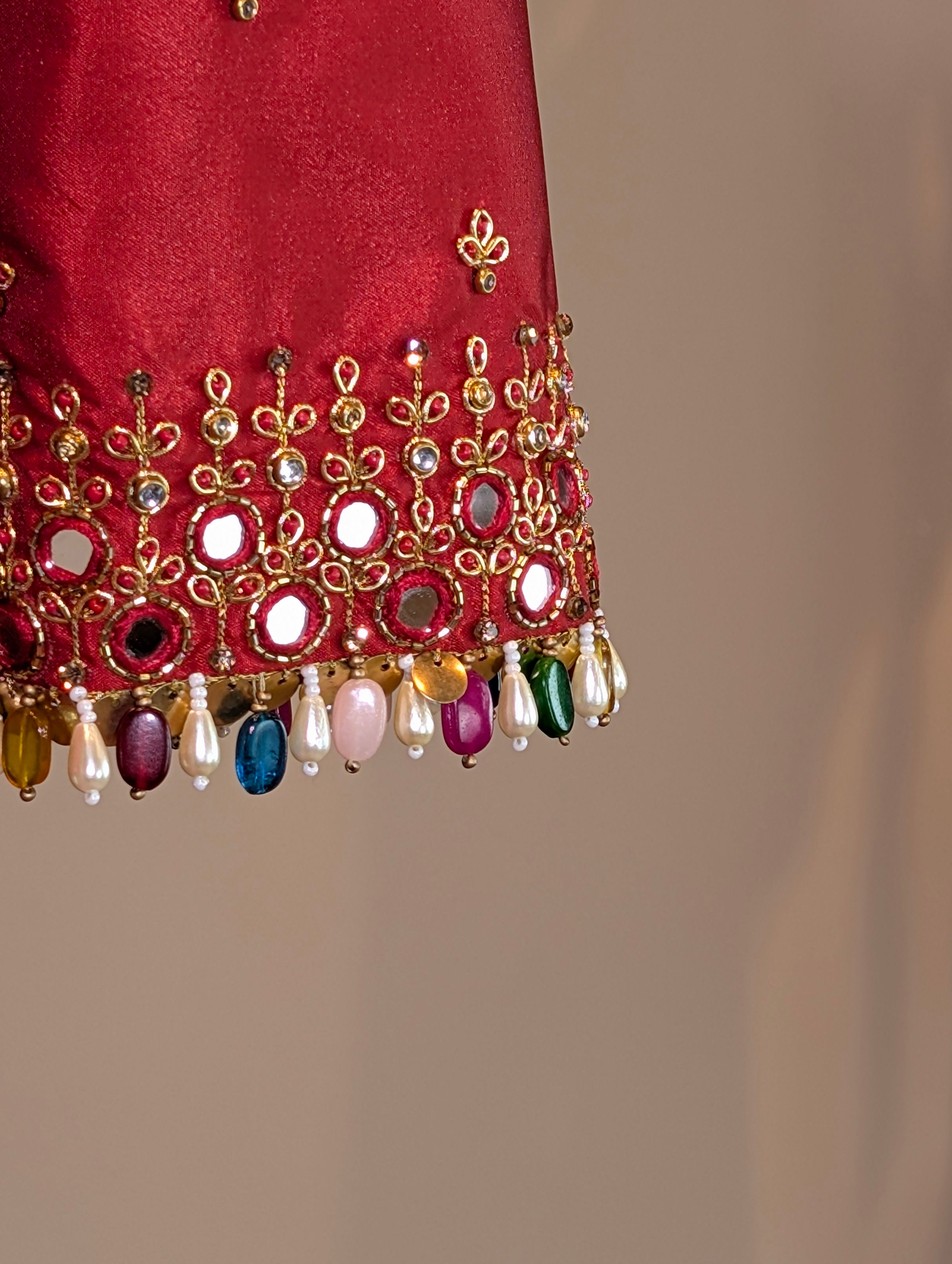 Floral Charm Green & Red Lehenga