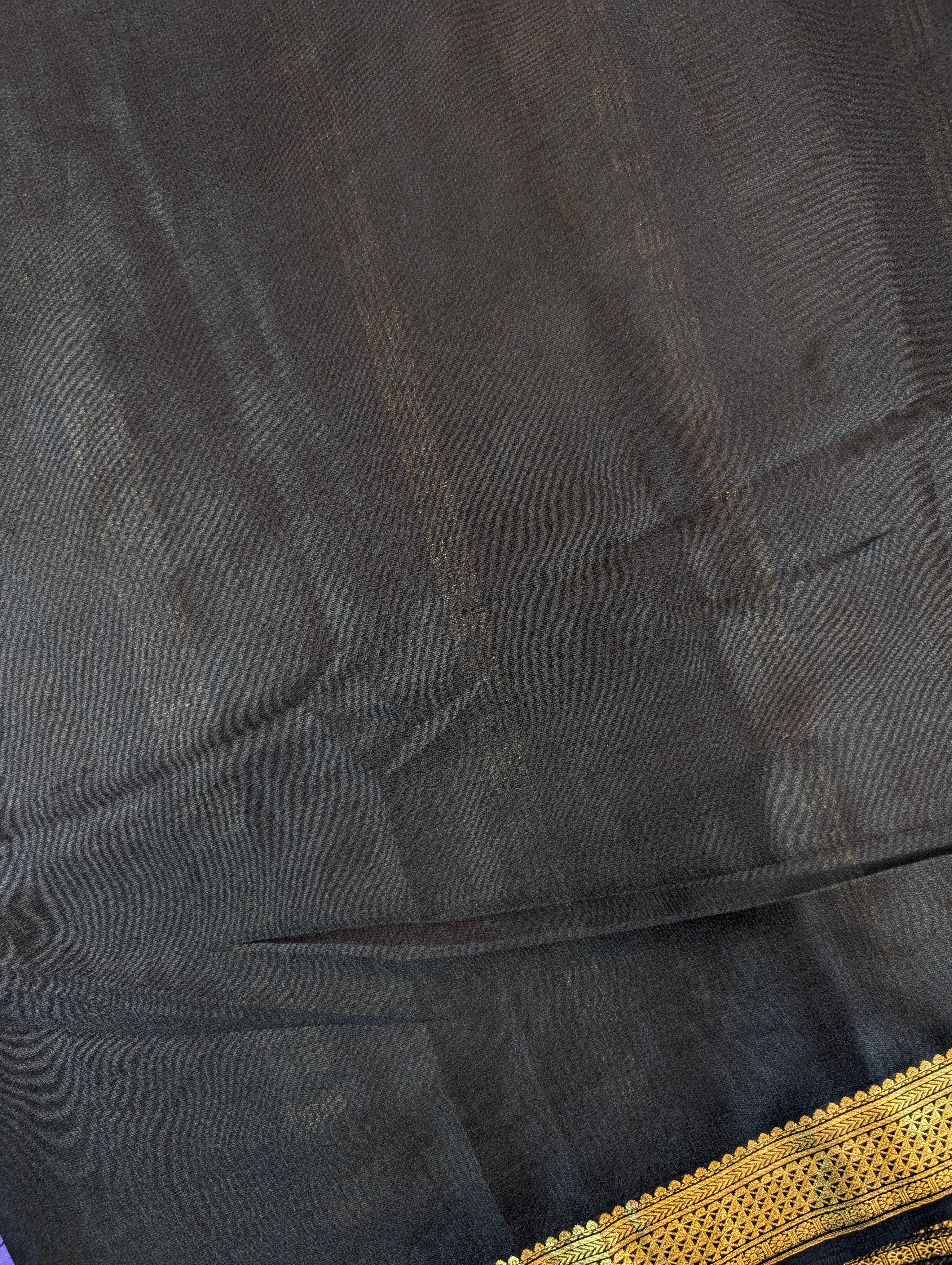 Pure Mysore Silk Crepe - Graceful Purple Floral Saree
