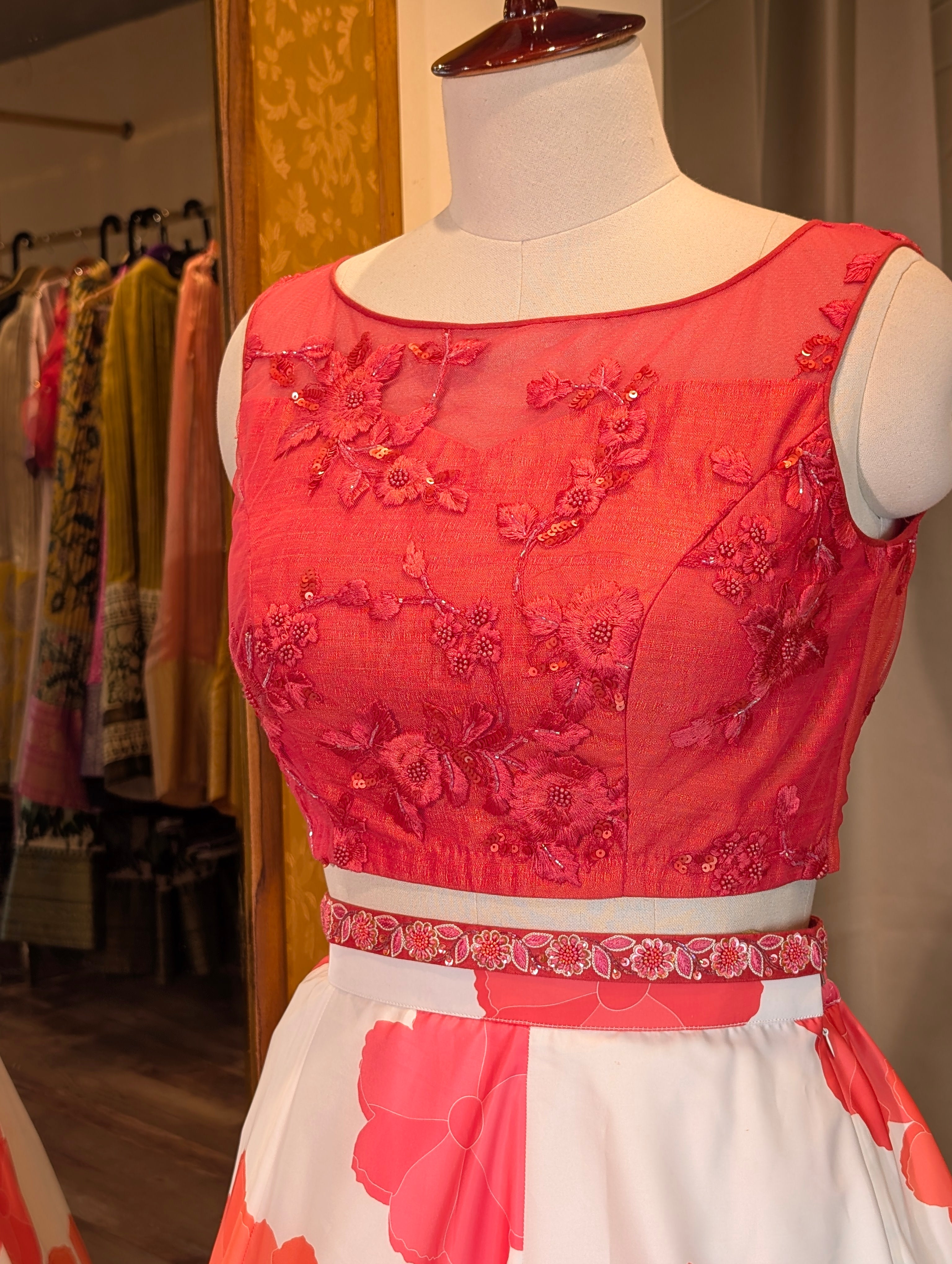 Vibrant Pink & White Floral Lehenga with Embroidered Blouse