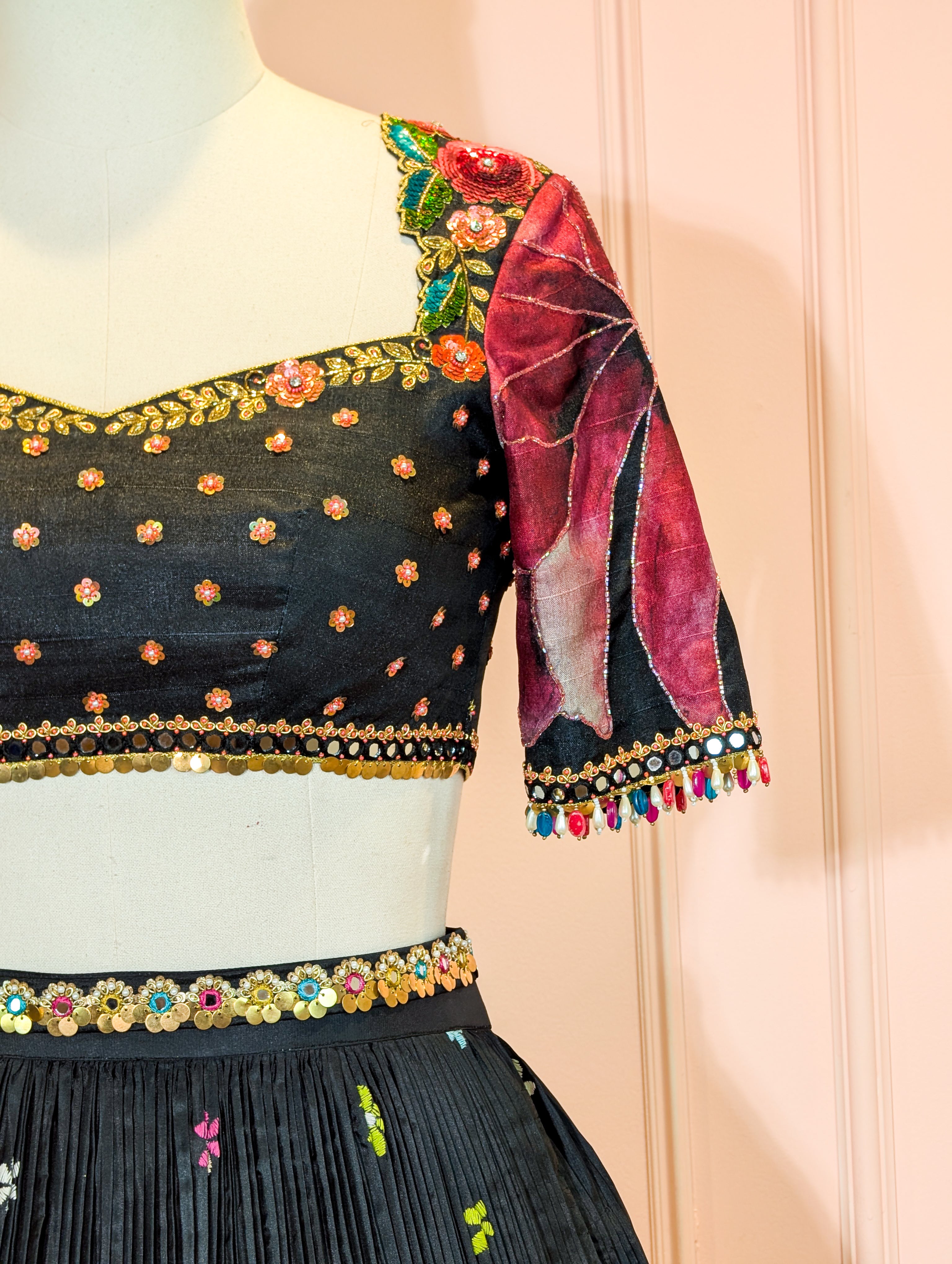Black Kantha Embroidered Lehenga Set