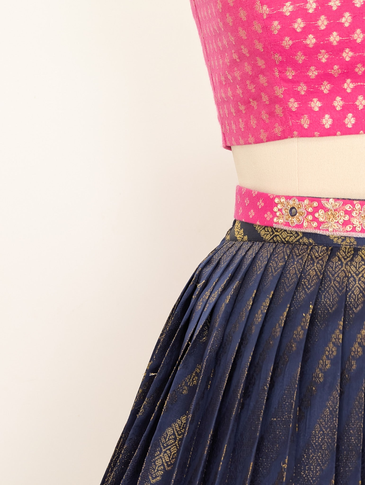Pink & Navy Blue Lehenga Set