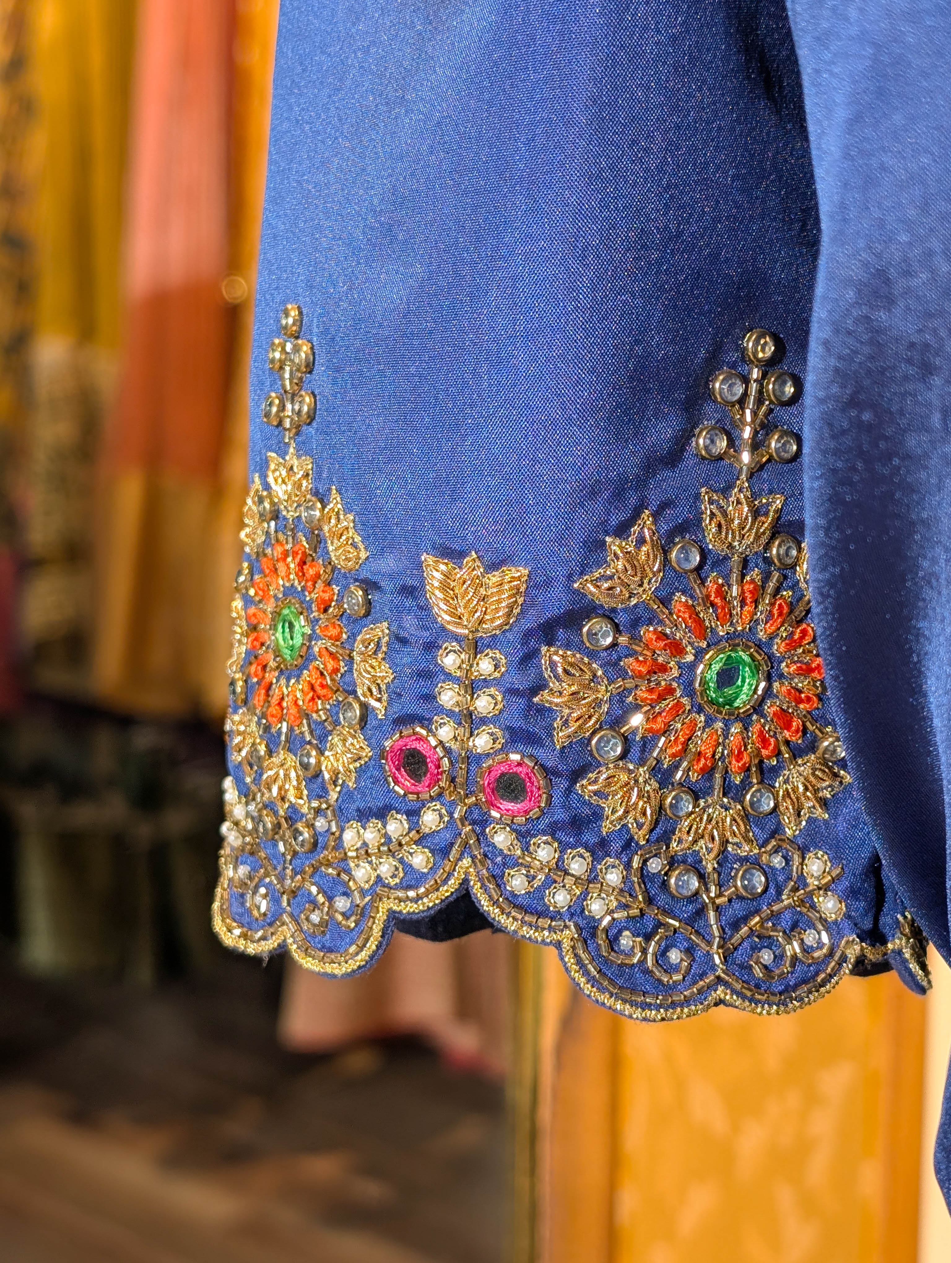 Regal Blue & Lime Green Silk Lehenga