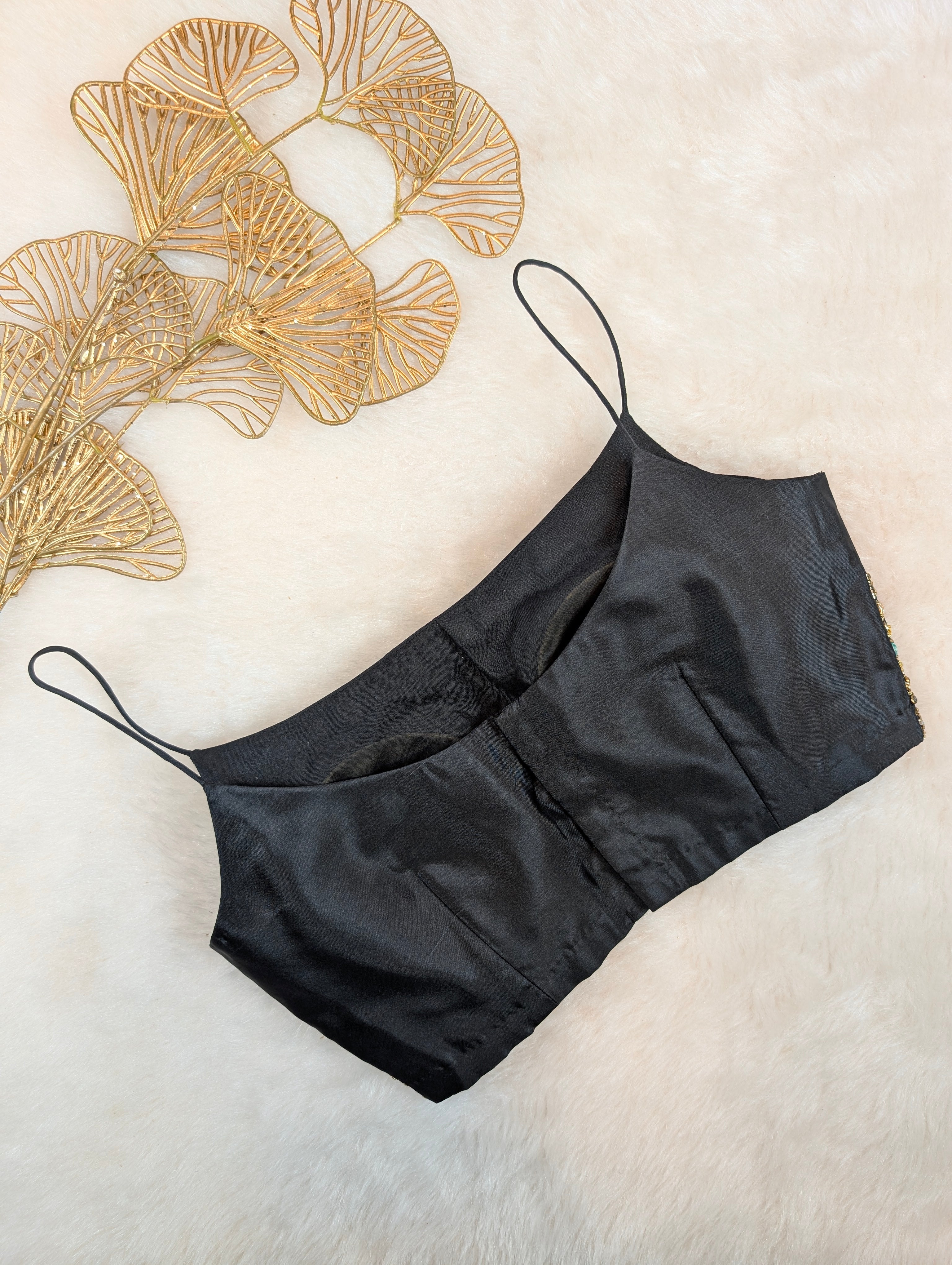 Black Sleeveless Embroidered Spaghetti Blouse