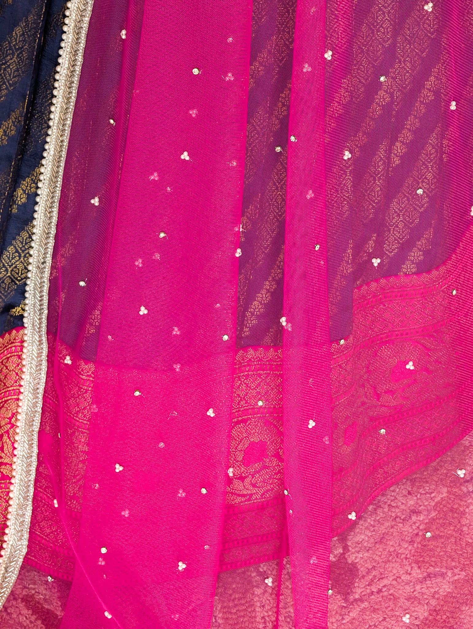 Pink & Navy Blue Lehenga Set