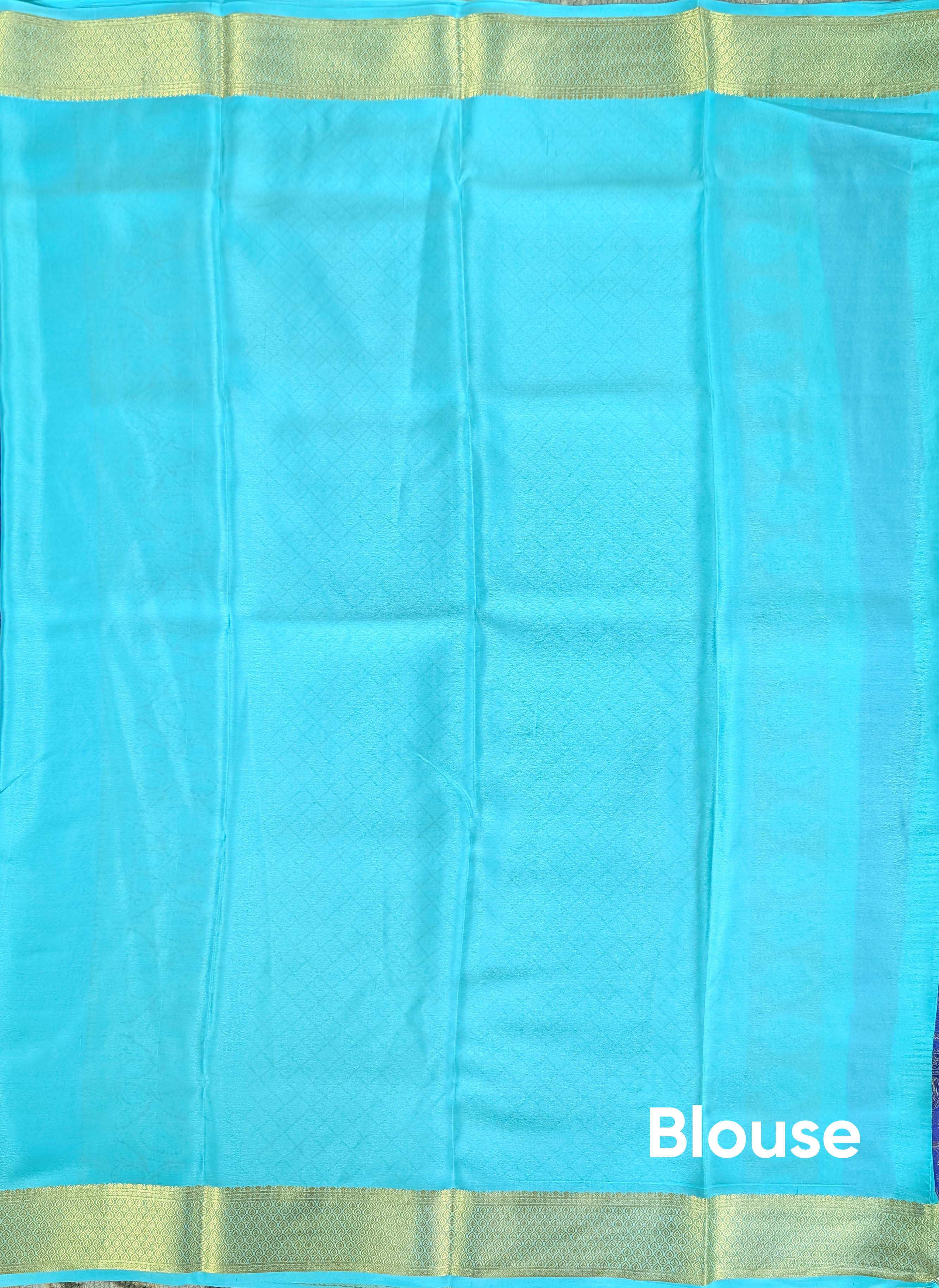 Pure Mysore Silk Crepe Brocade - Blue & Turquoise Blue