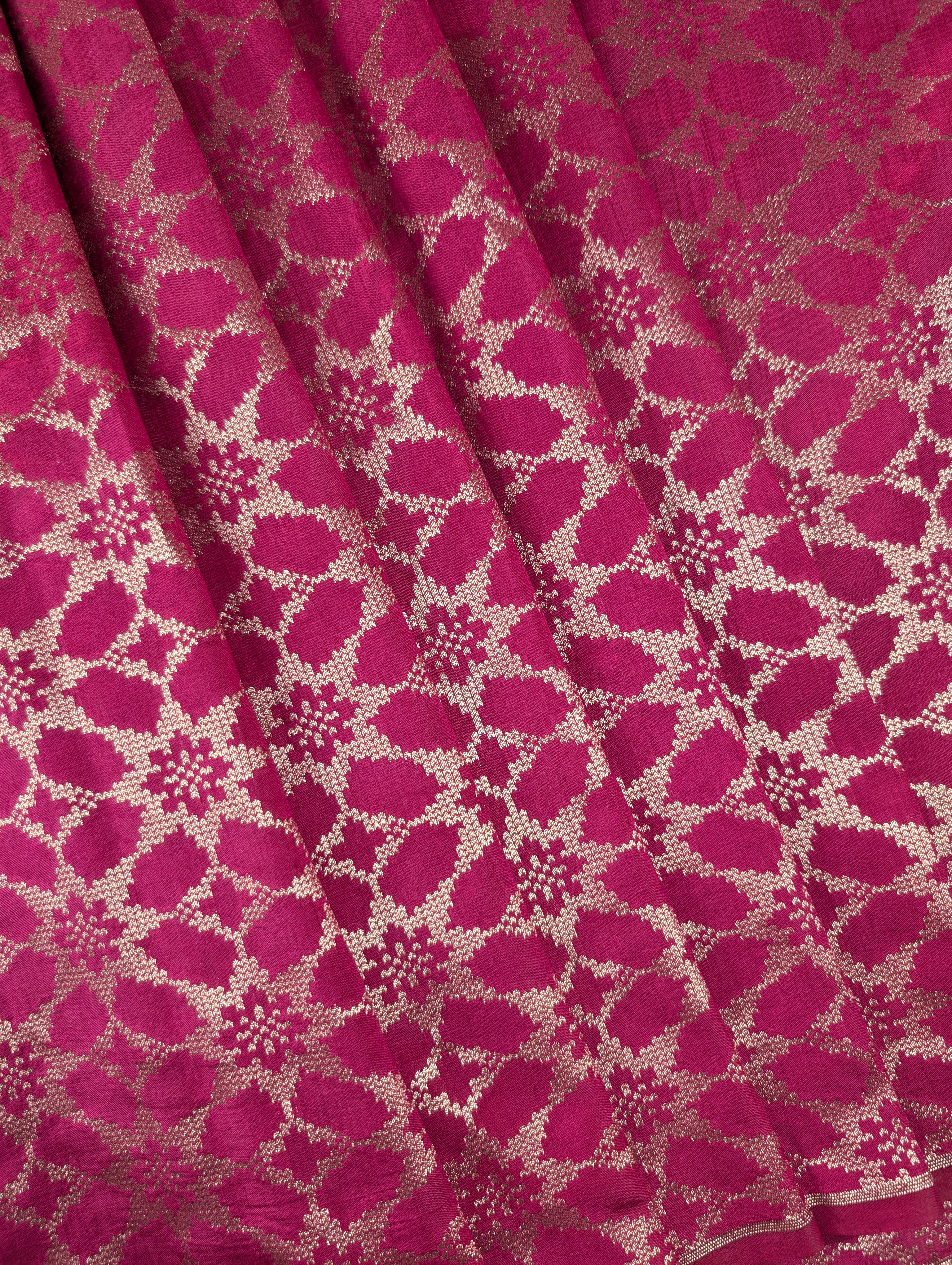 Banarasi Moonga Silk - Rani Pink (floral lattice)