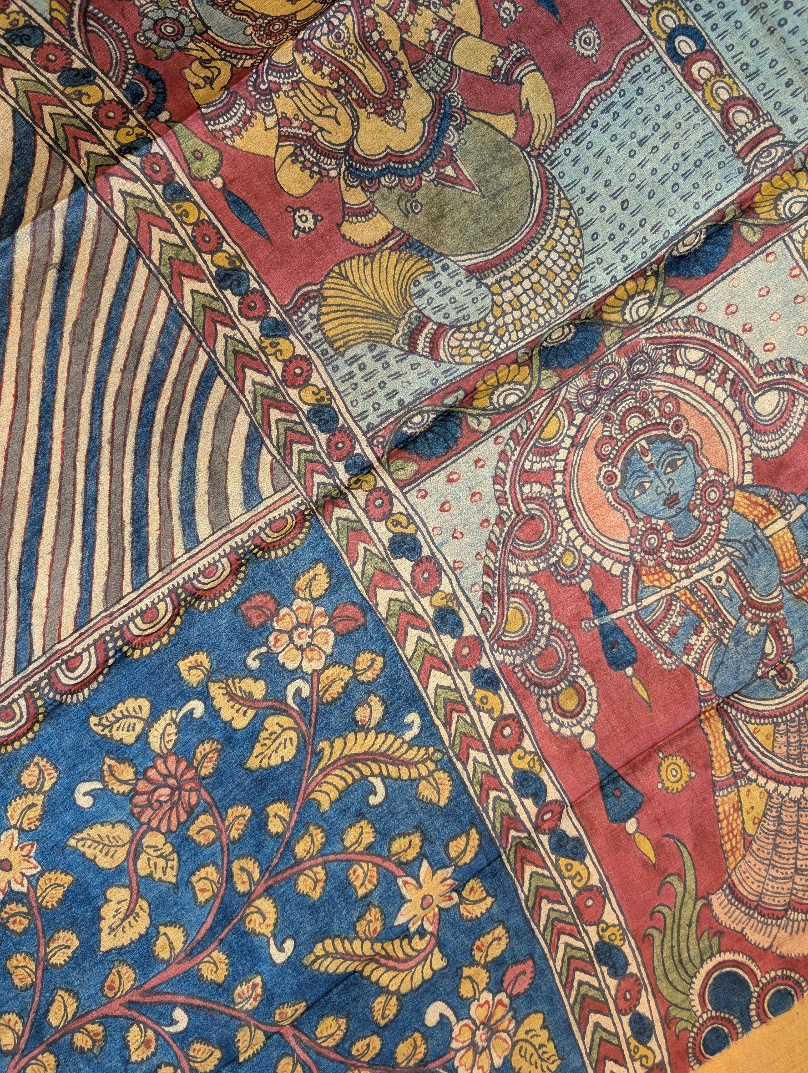 Pure tussar silk X Pen Kalamkari - Dashavataram Depiction