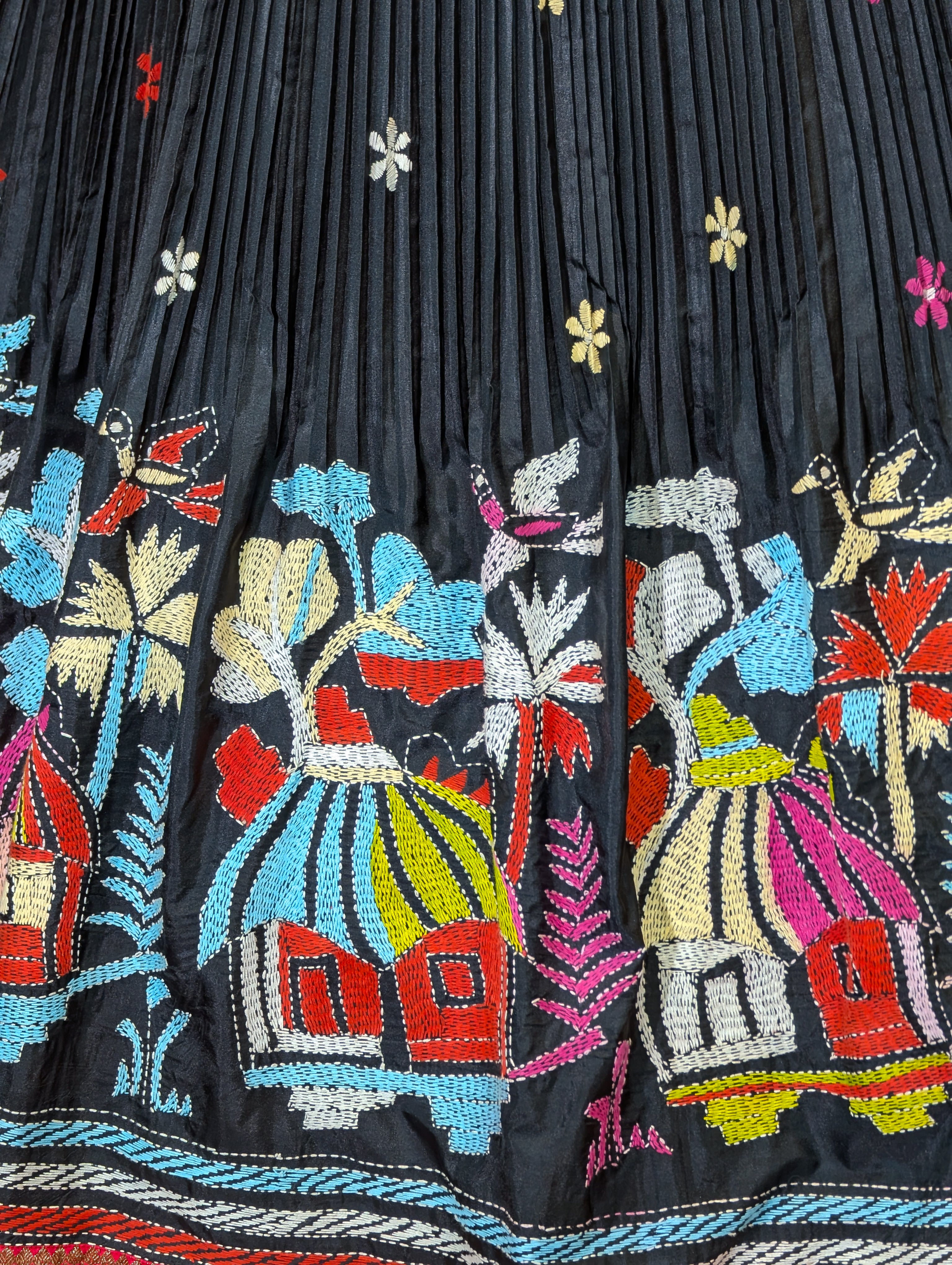 Black Kantha Embroidered Crop Top Skirt