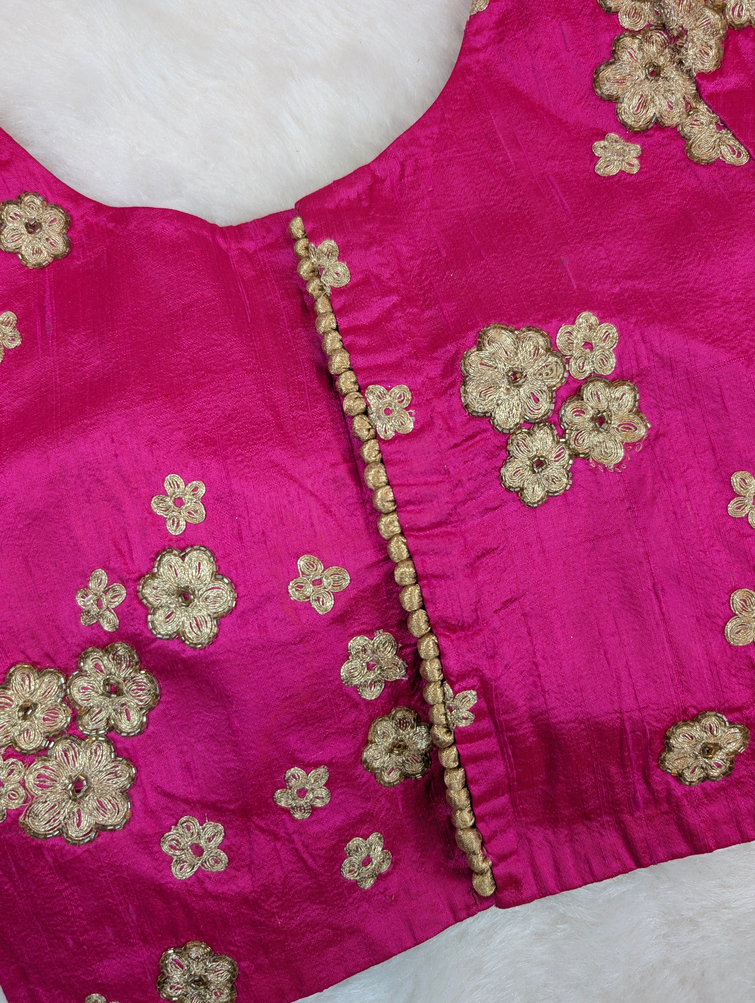 Rani Pink Floral Embroidered Silk Blouse