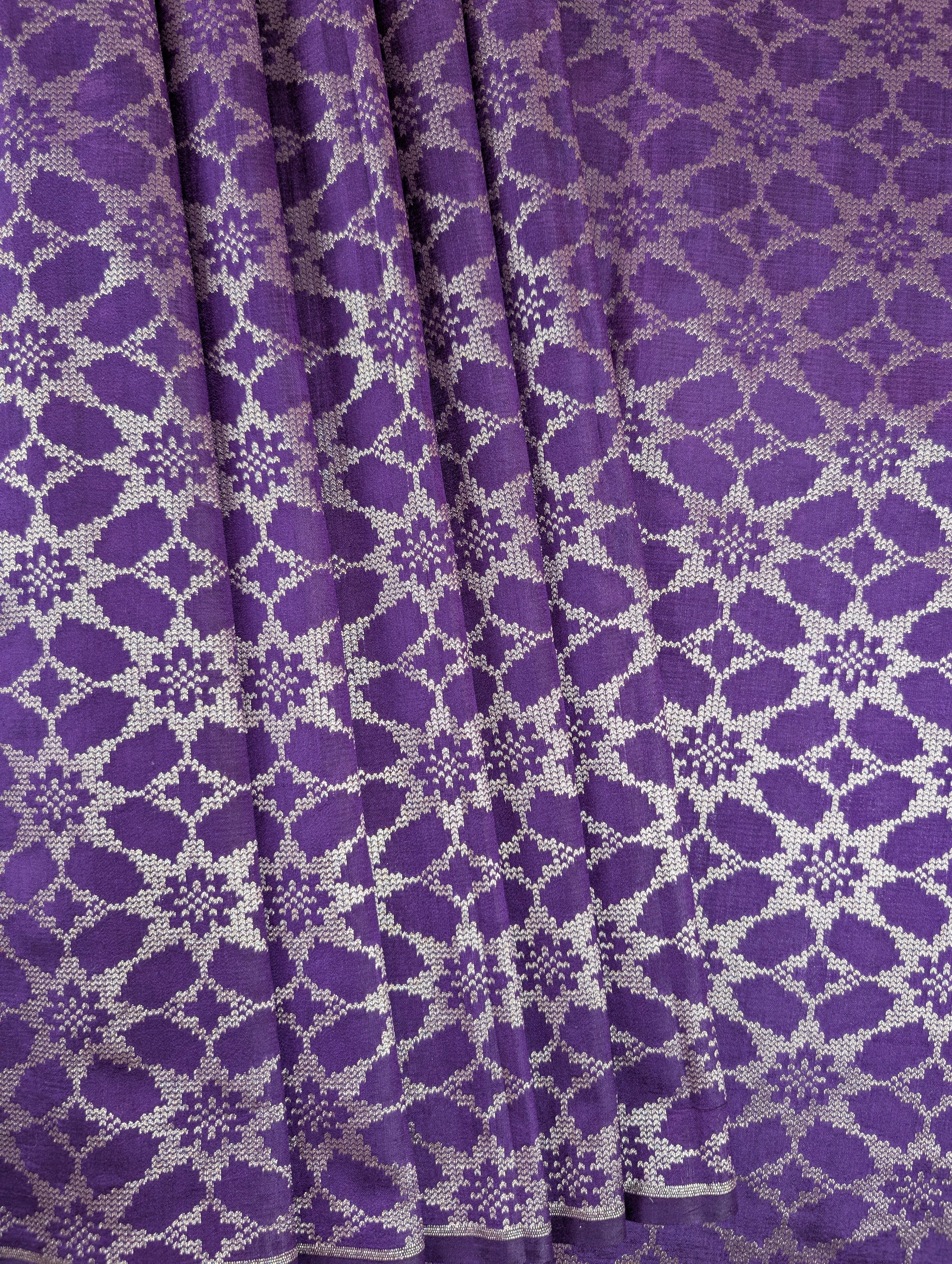 Banarasi Moonga Silk - Royal Purple (floral lattice)