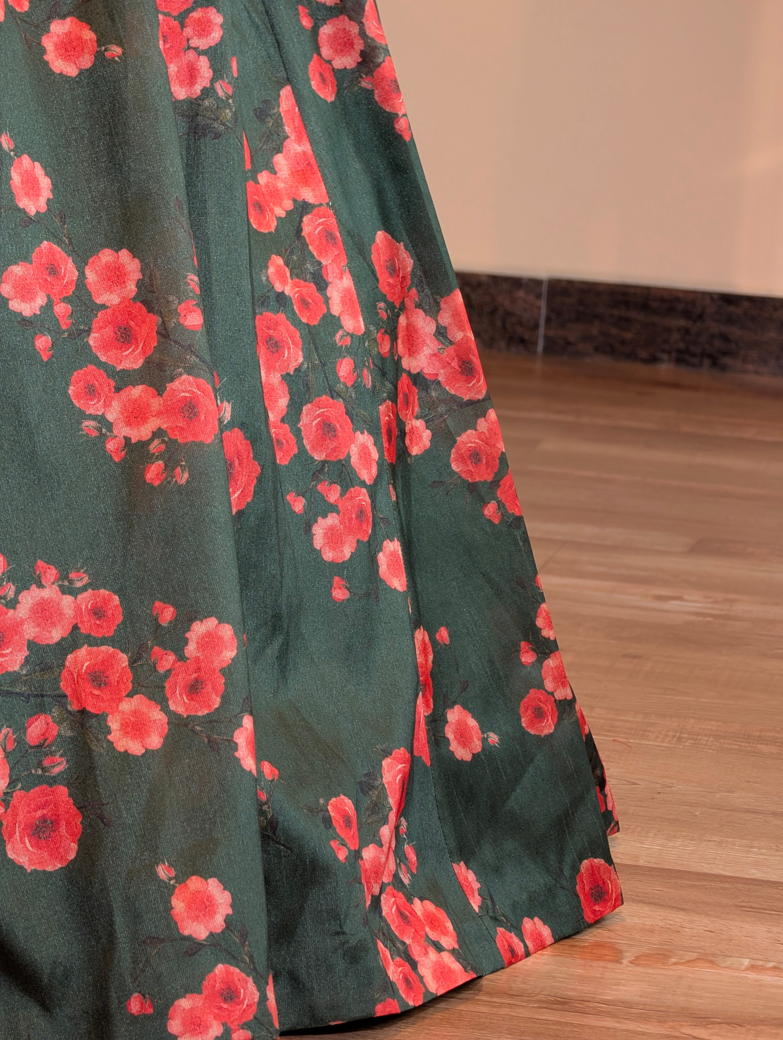 Floral Charm Green & Red Lehenga