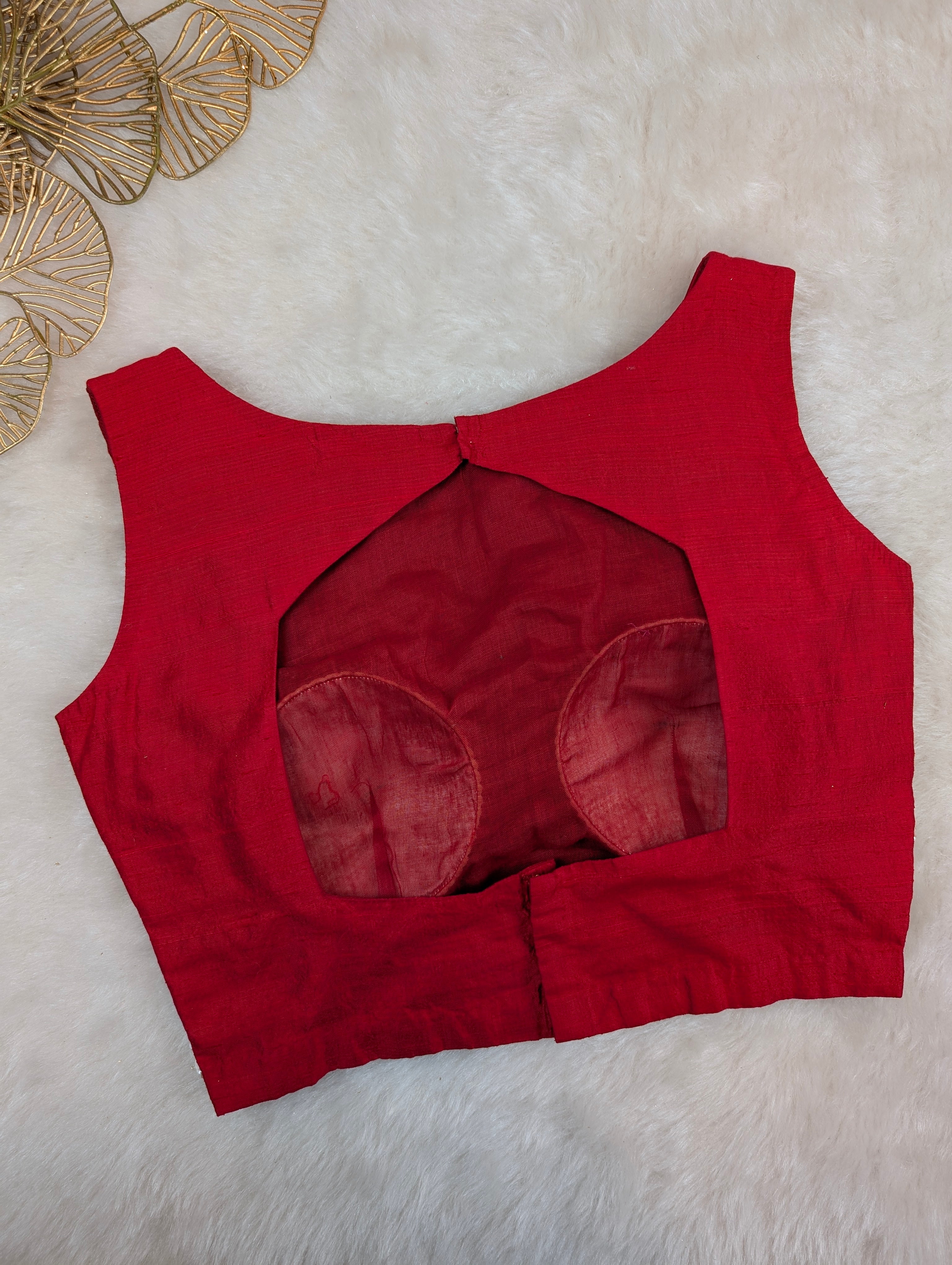 Red Embroidered Sleeveless Blouse