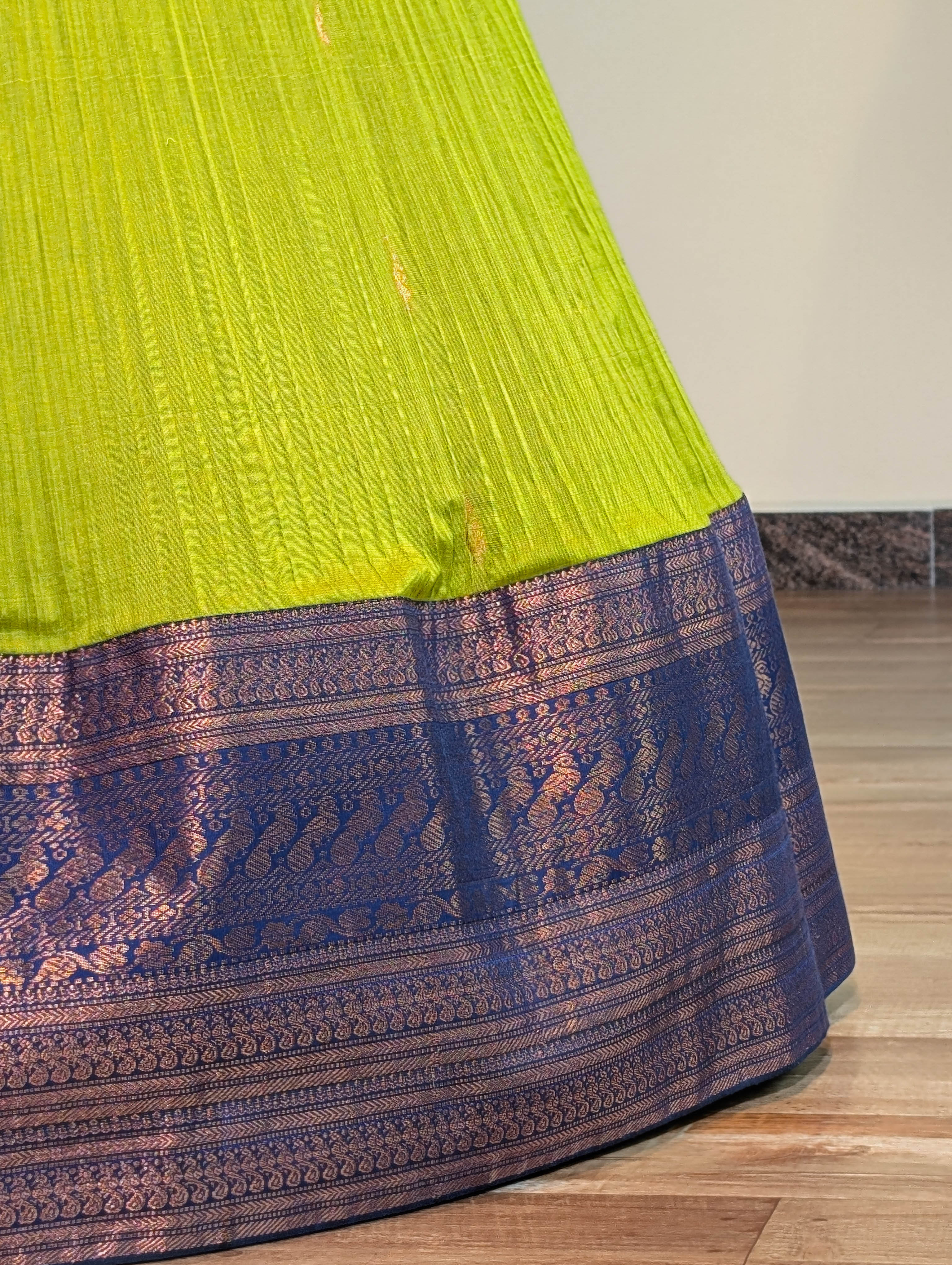 Regal Blue & Lime Green Silk Lehenga