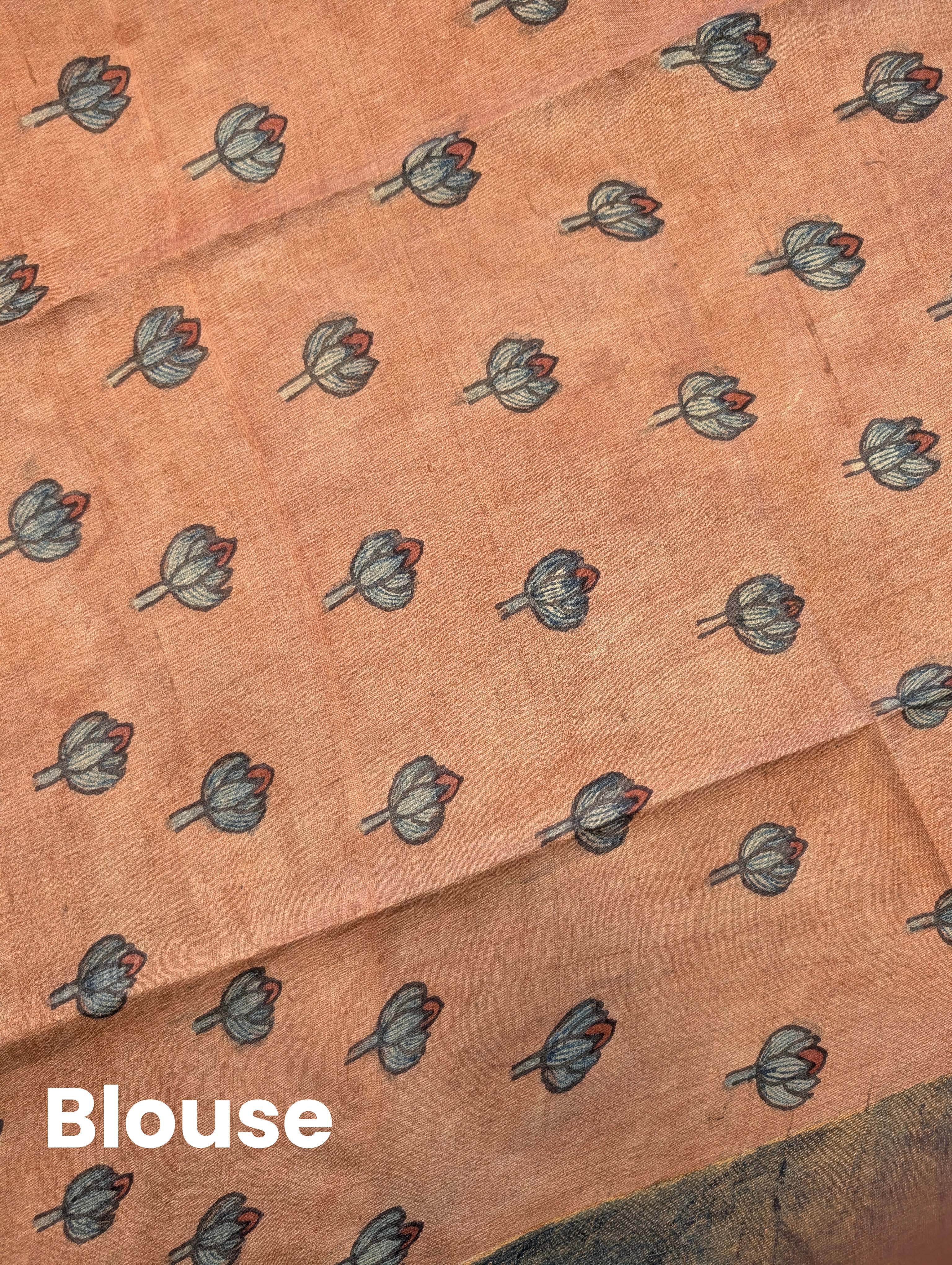 Pen Kalamkari X Pure Tussar - Mustard Yellow