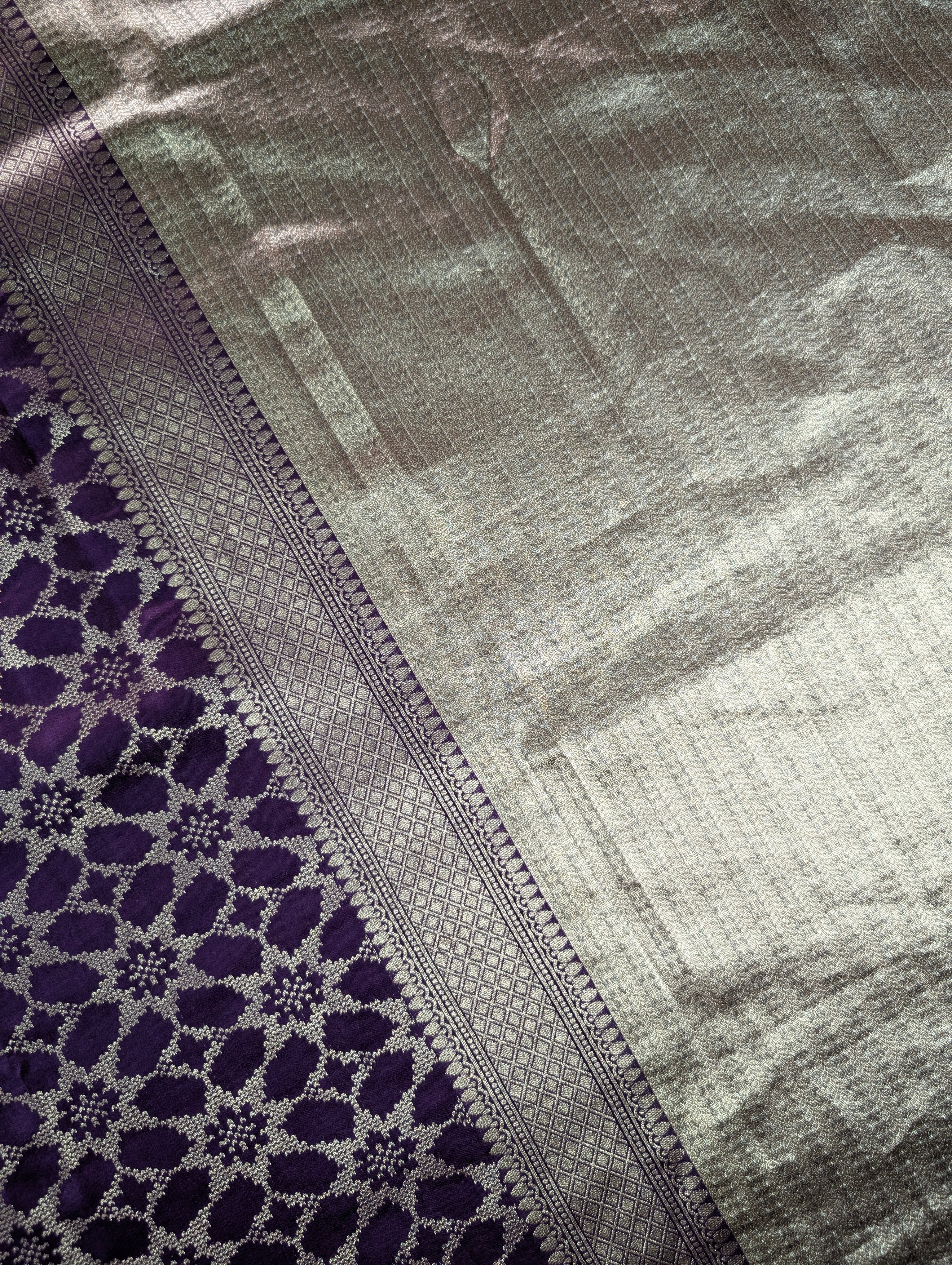 Banarasi Moonga Silk - Royal Purple (floral lattice)