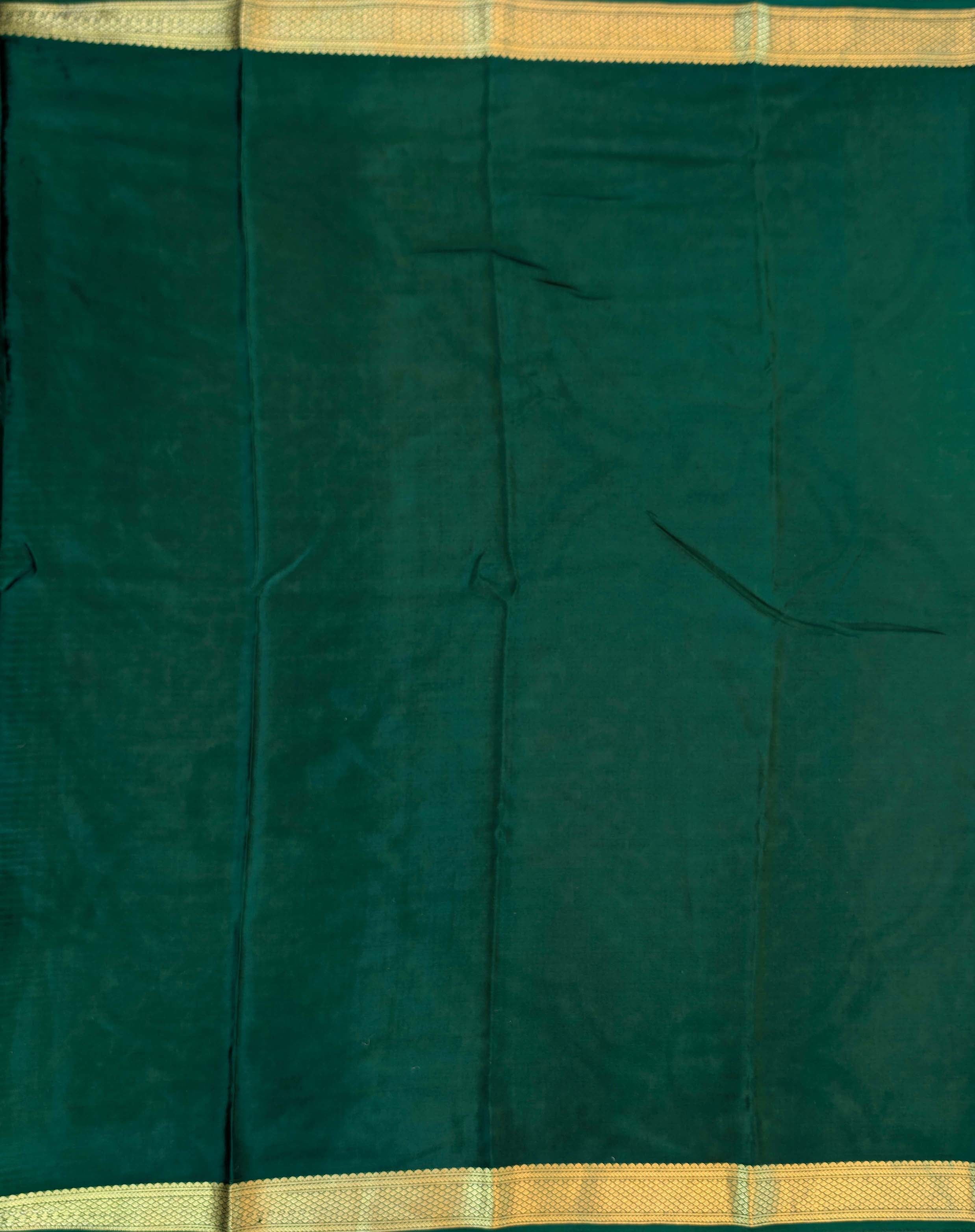 Pure Mysore Silk Crepe - Red with Green Half & Half Pattern
