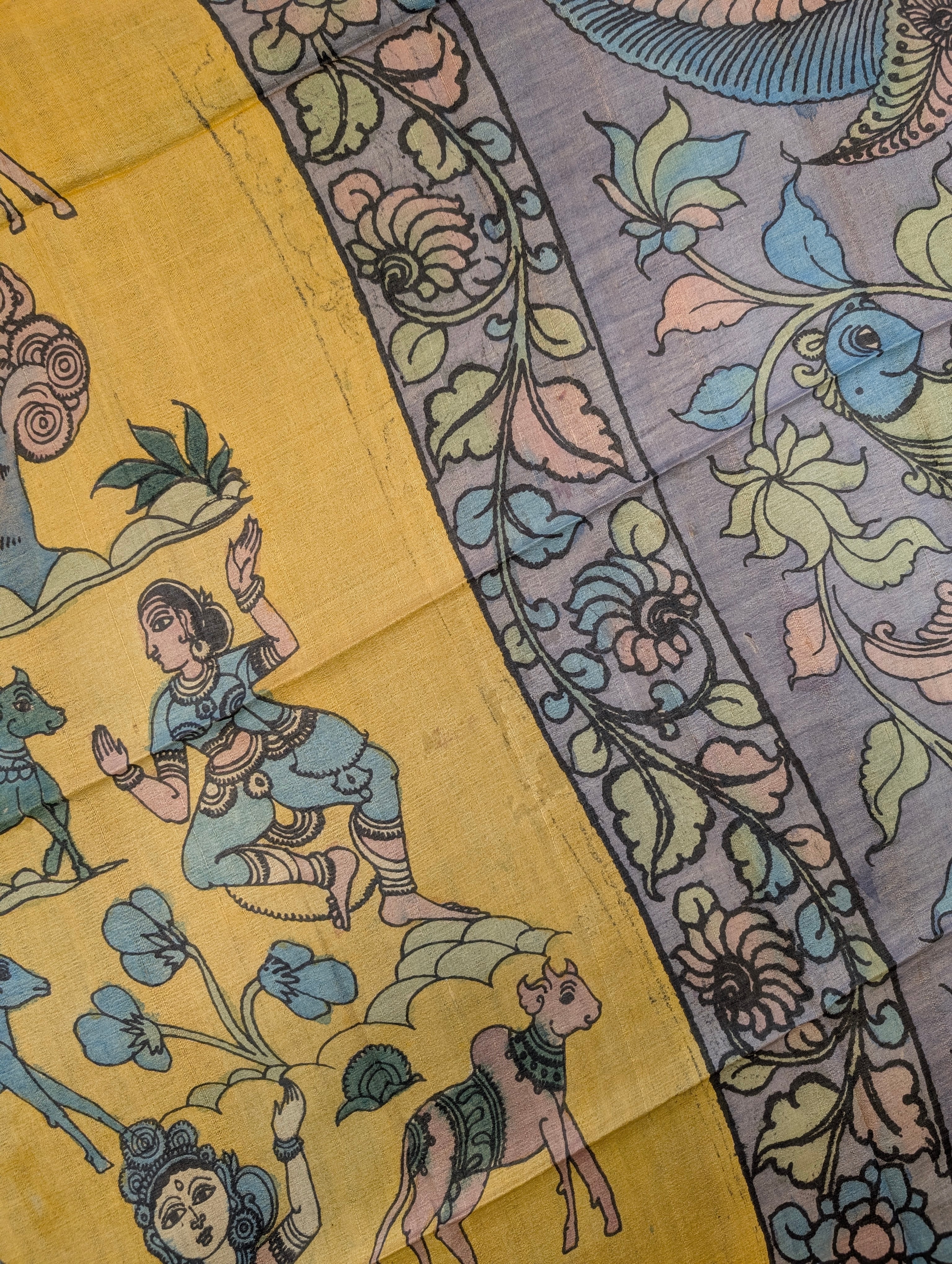 Pen Kalamkari X Pure Tussar - Antique Gold
