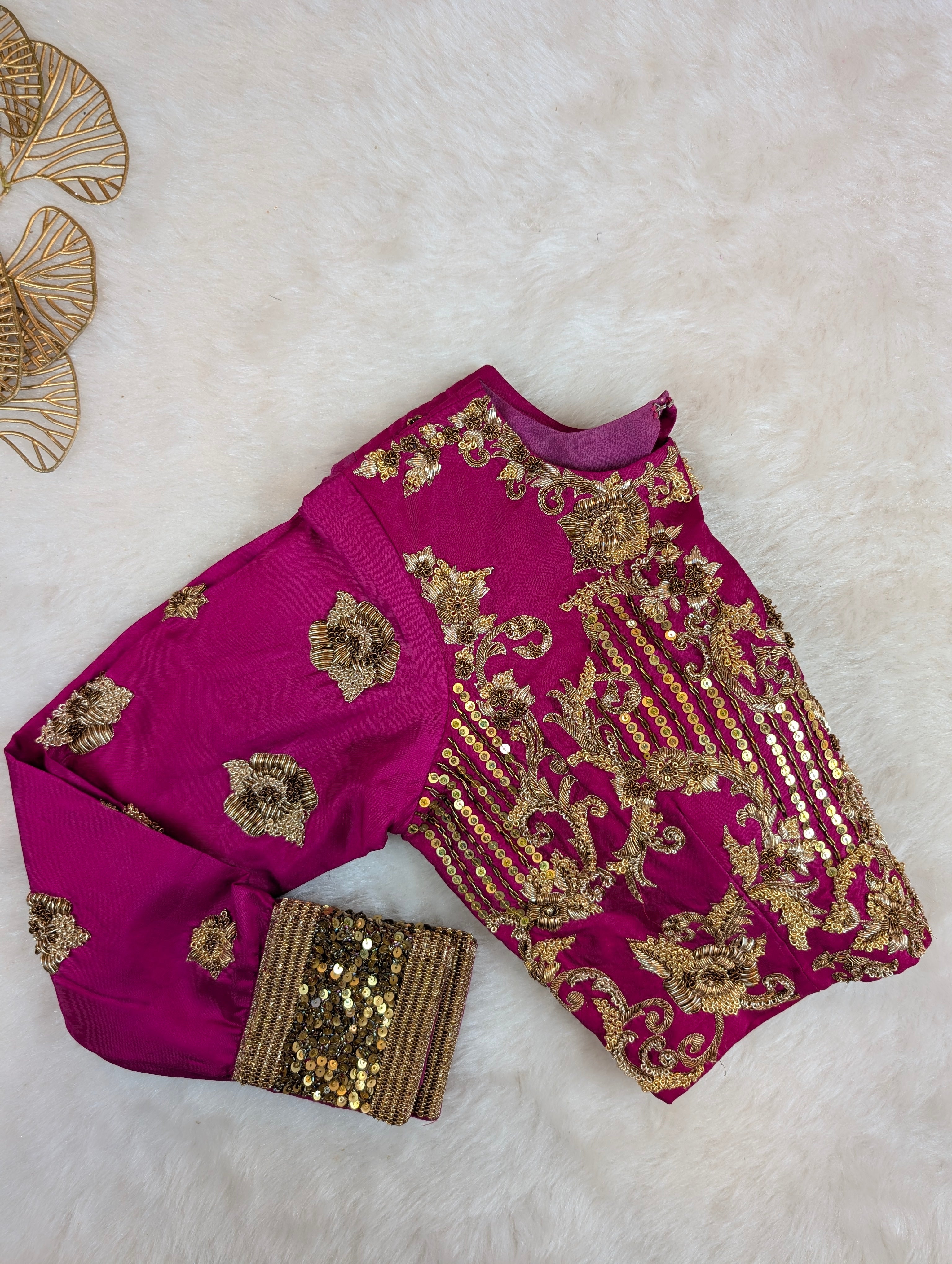 Magenta Heavy Embroidered Full Sleeve Blouse