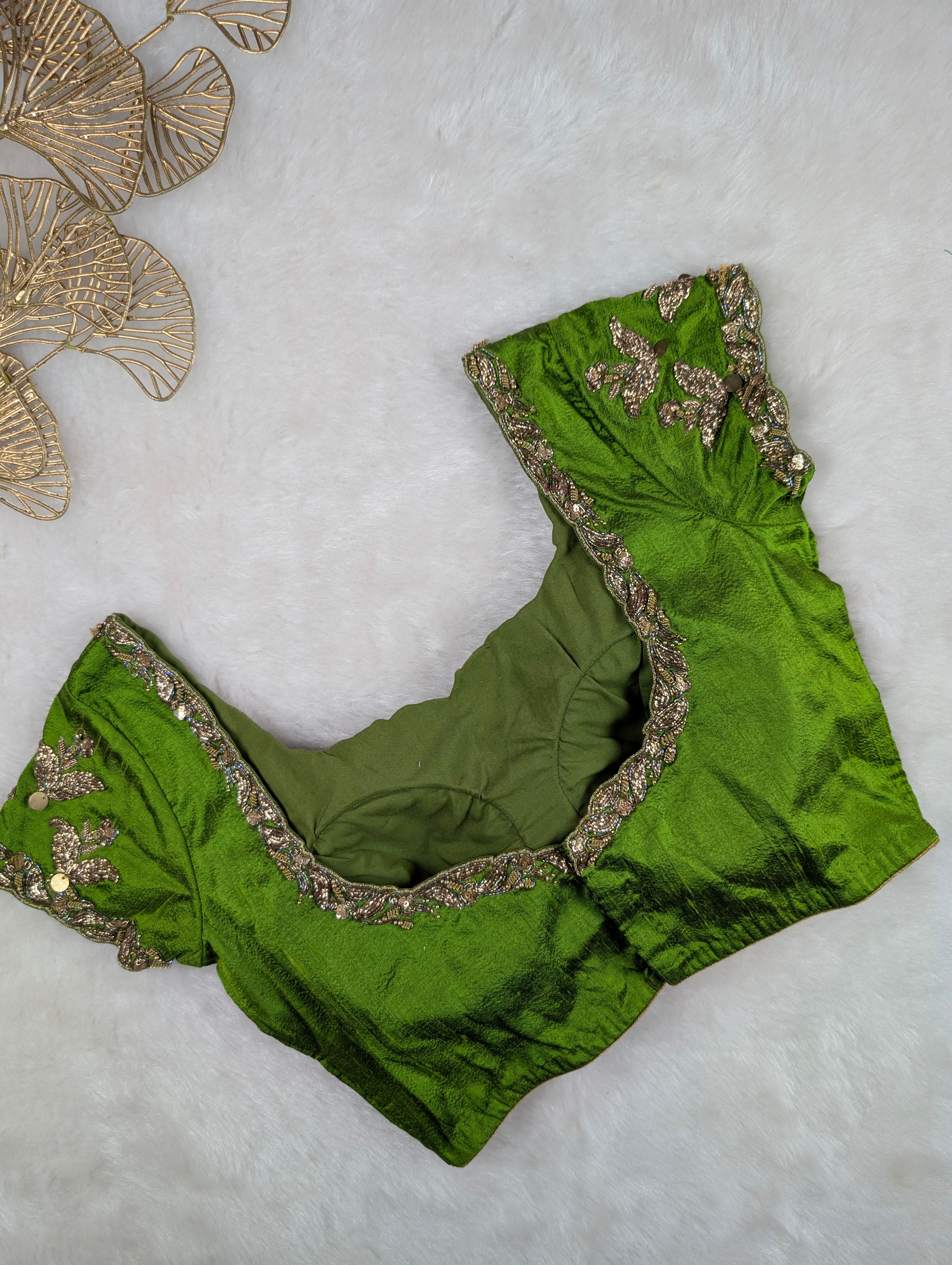 Green Silk Blouse with Zardozi Embroidery