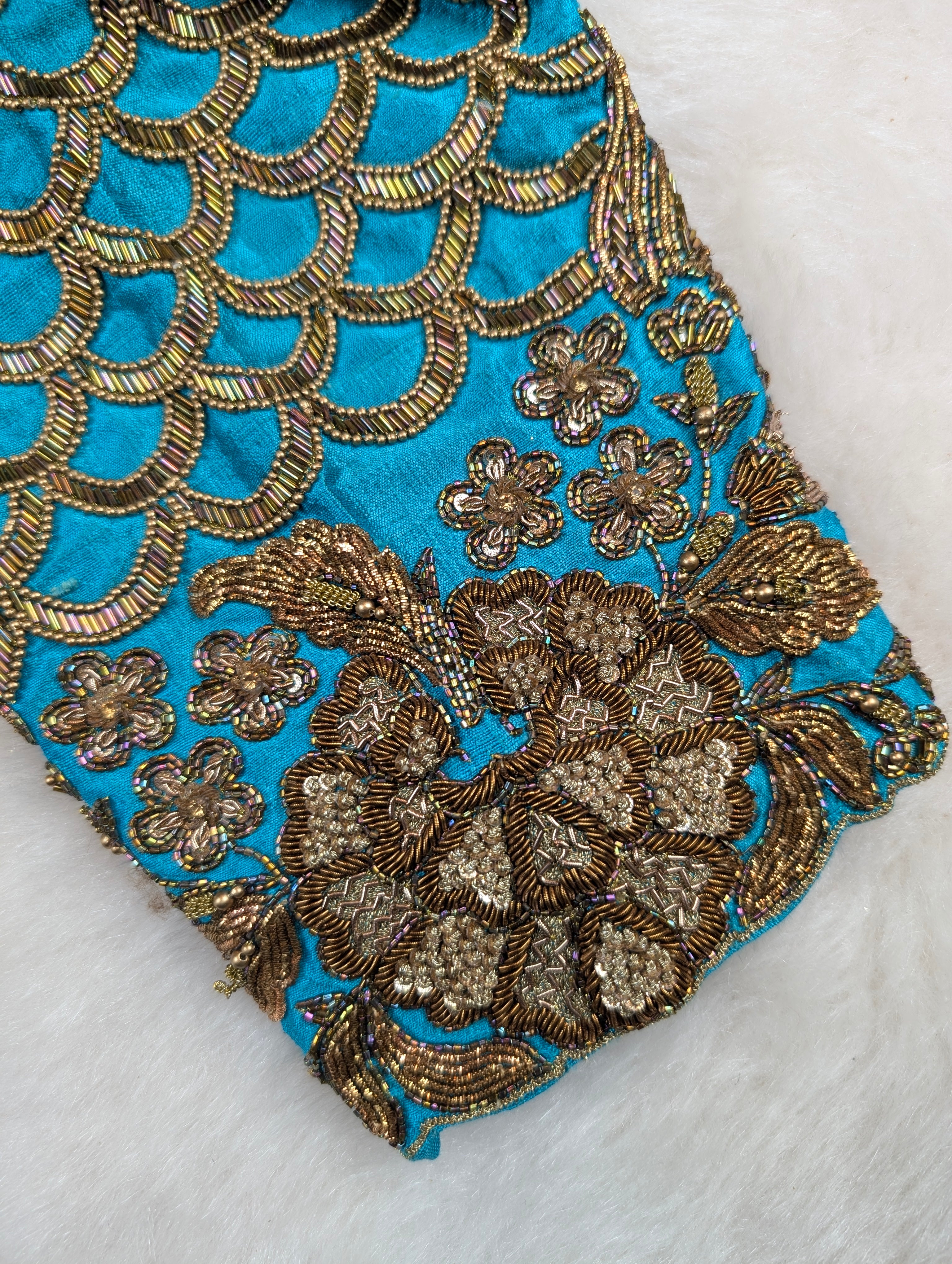 Turquoise Blue Blouse with Antique Zardosi and Coin Embroidery