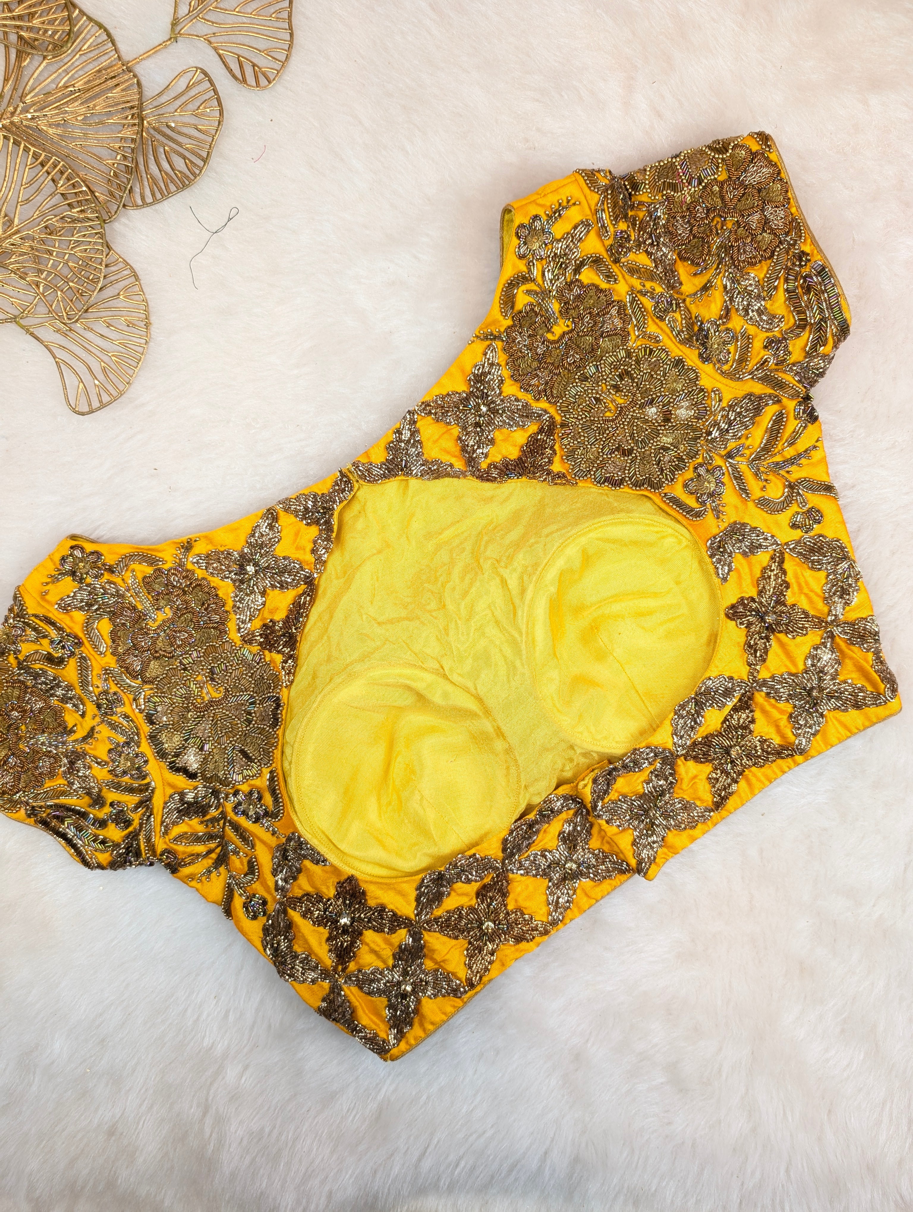 Heavy Hand Embroidered Yellow Blouse