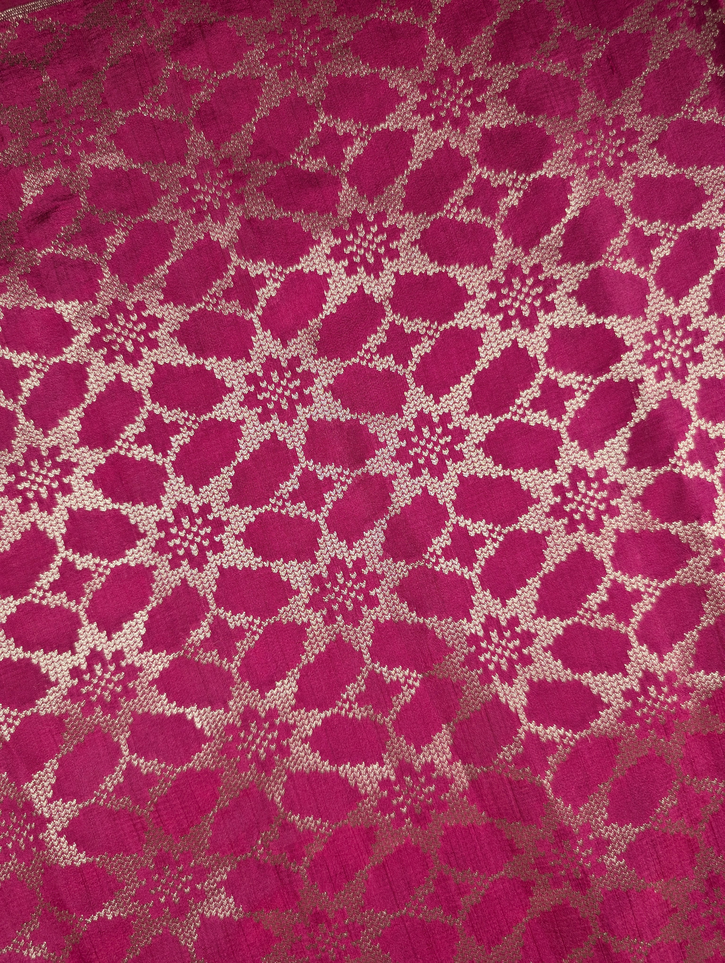 Banarasi Moonga Silk - Rani Pink (floral lattice)