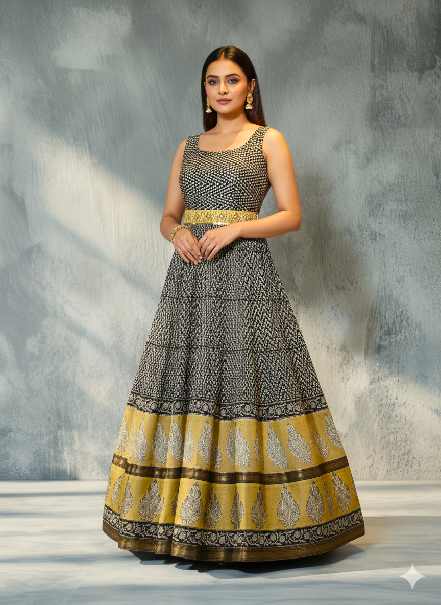 Elegant Black Anarkali with Mustard Yellow Border