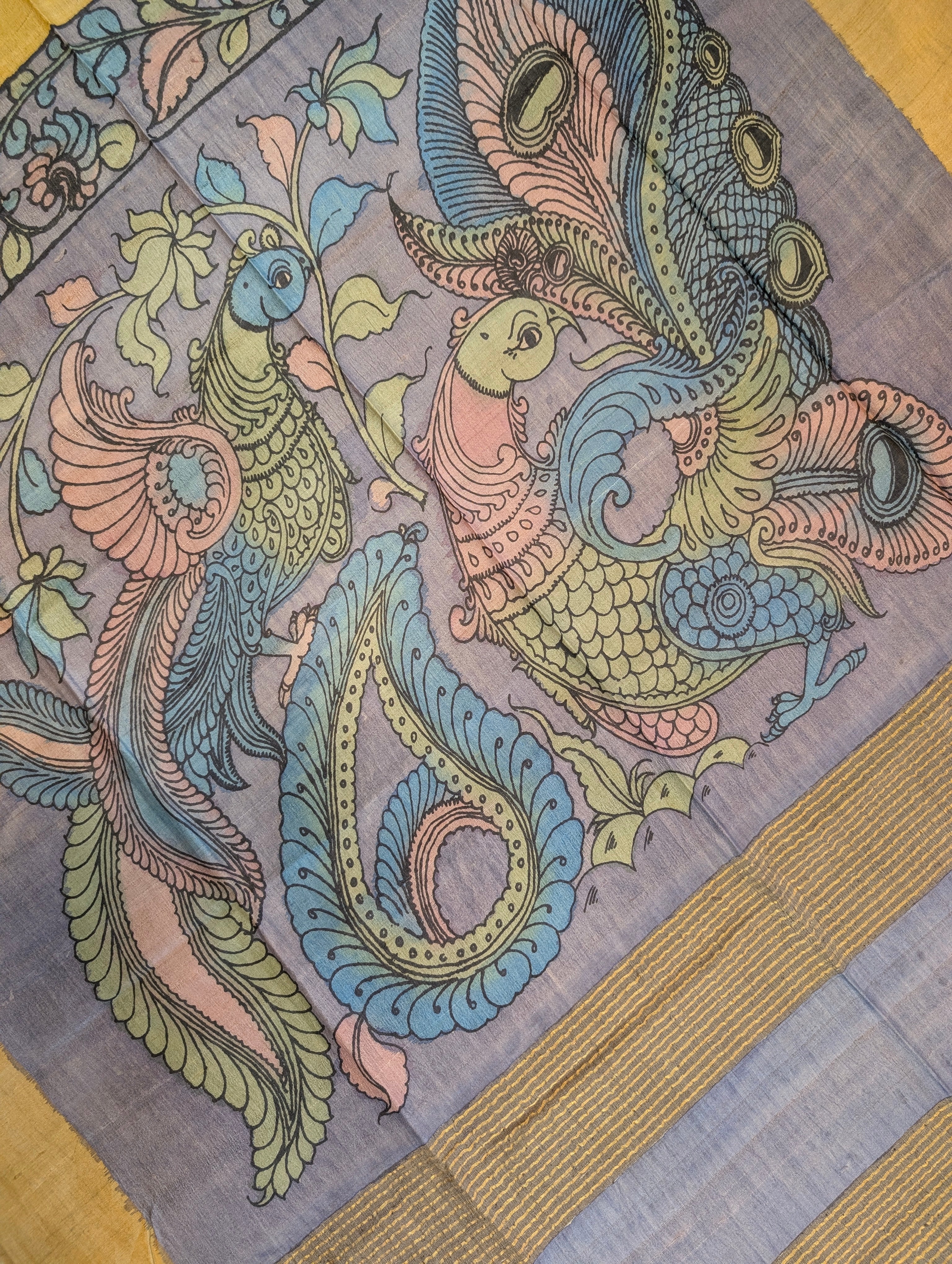 Pen Kalamkari X Pure Tussar - Antique Gold