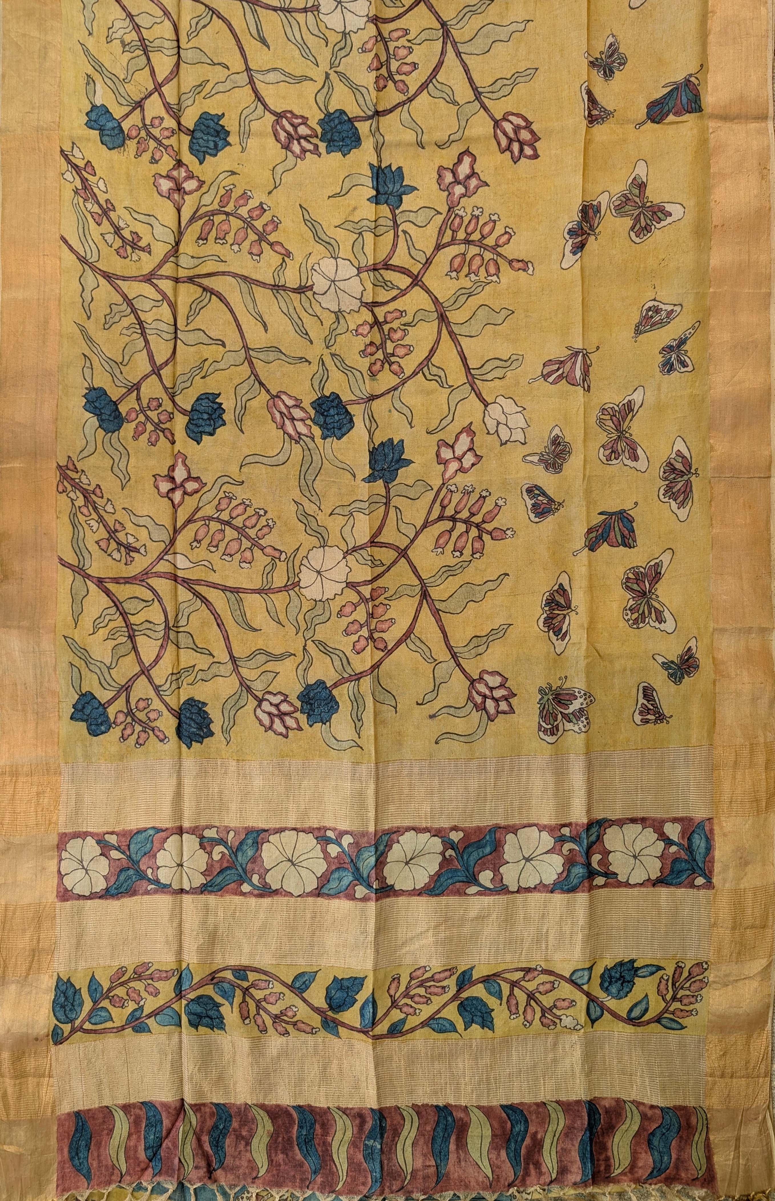Pure Tussar Silk X Pen Kalamkari - Golden Mustard