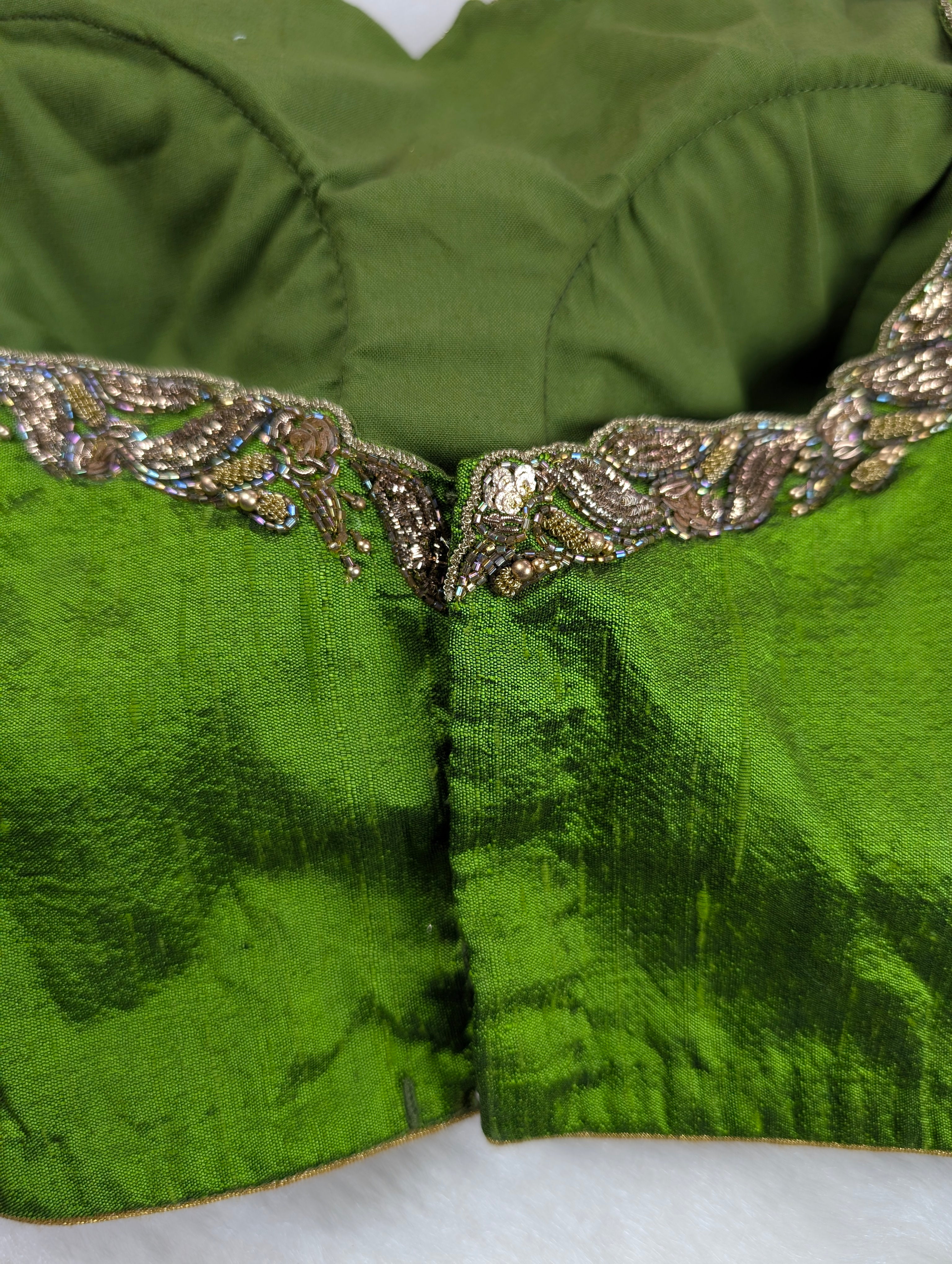 Green Silk Blouse with Zardozi Embroidery