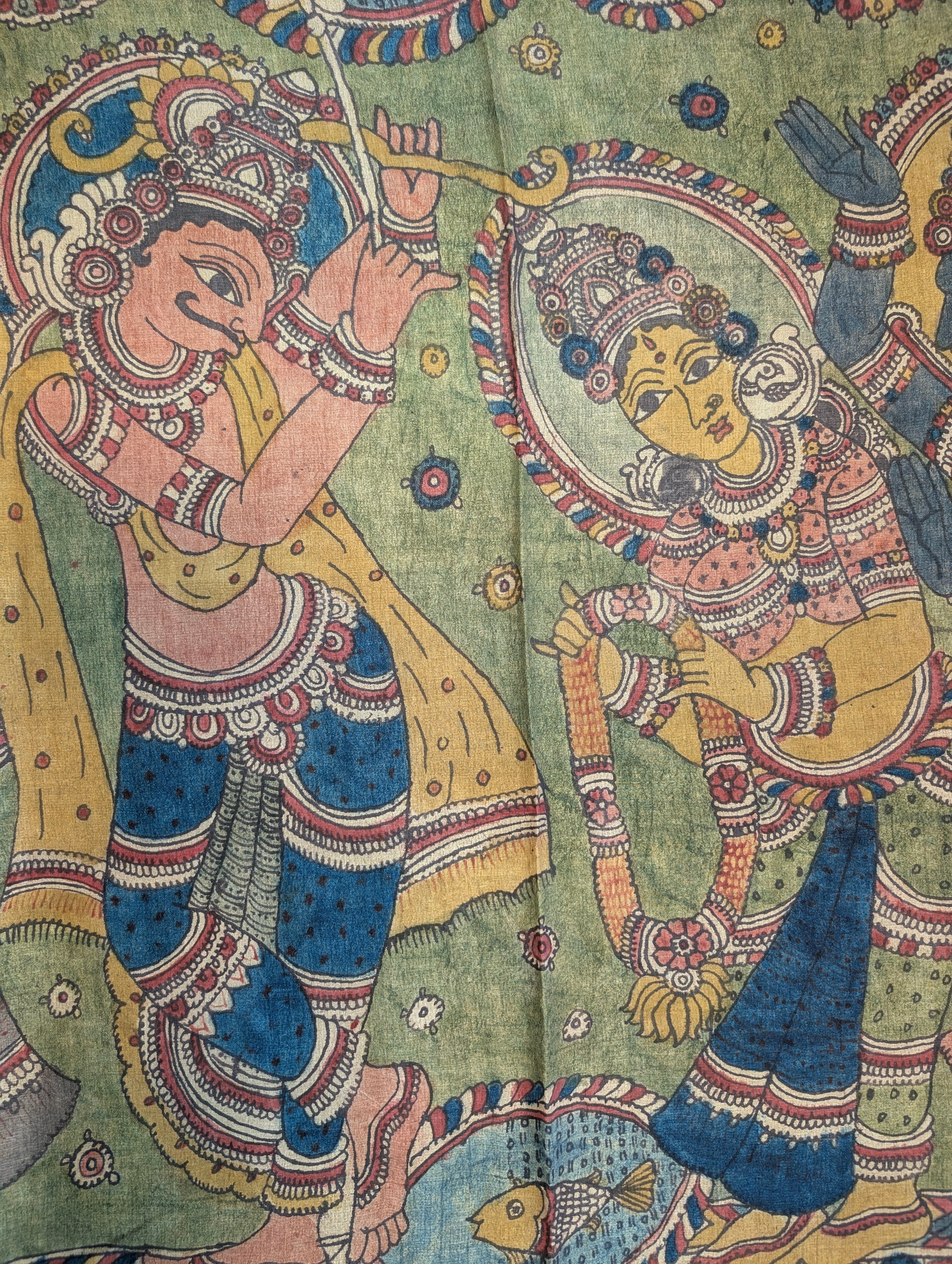Pure tussar silk X Pen Kalamkari - Dashavataram Depiction