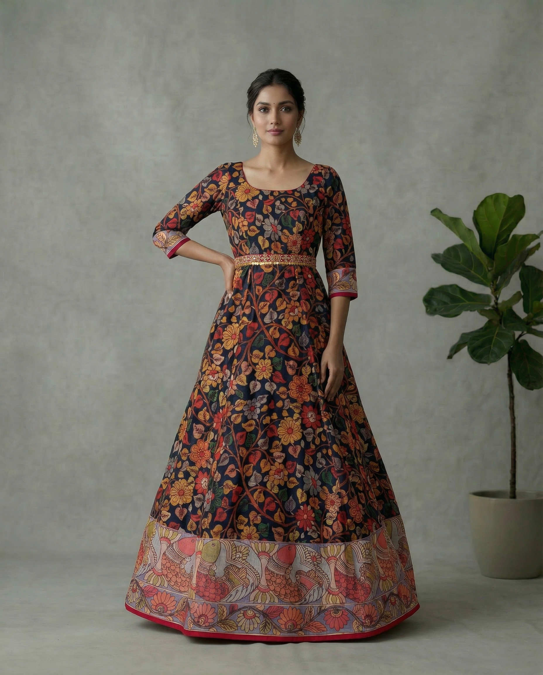 Floral Kalamkari Printed Anarkali Dress