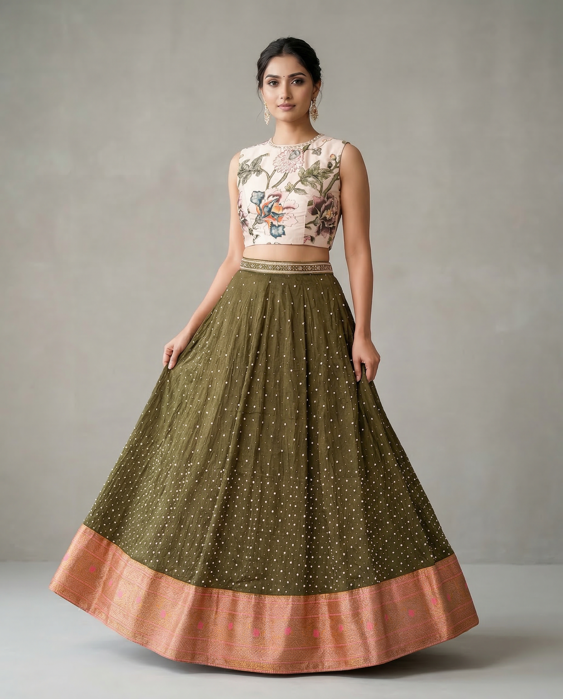 Floral Olive Lehenga