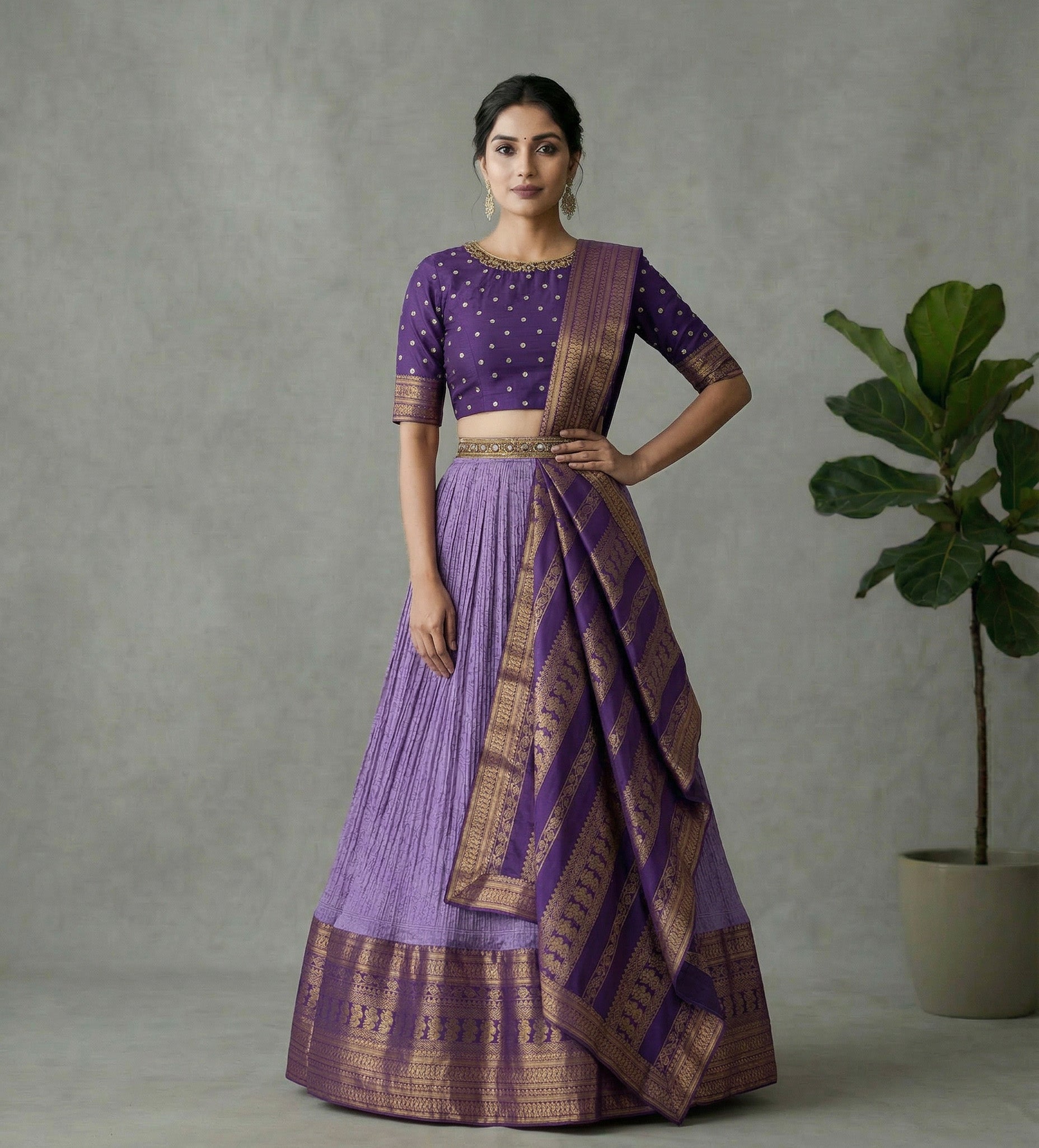 Royal Violet Silk Lehenga with Heritage Zari Drape