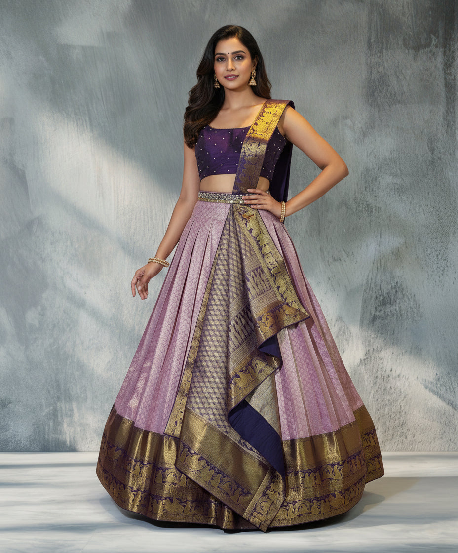 Royal Purple & Lilac Predraped Lehanga Set