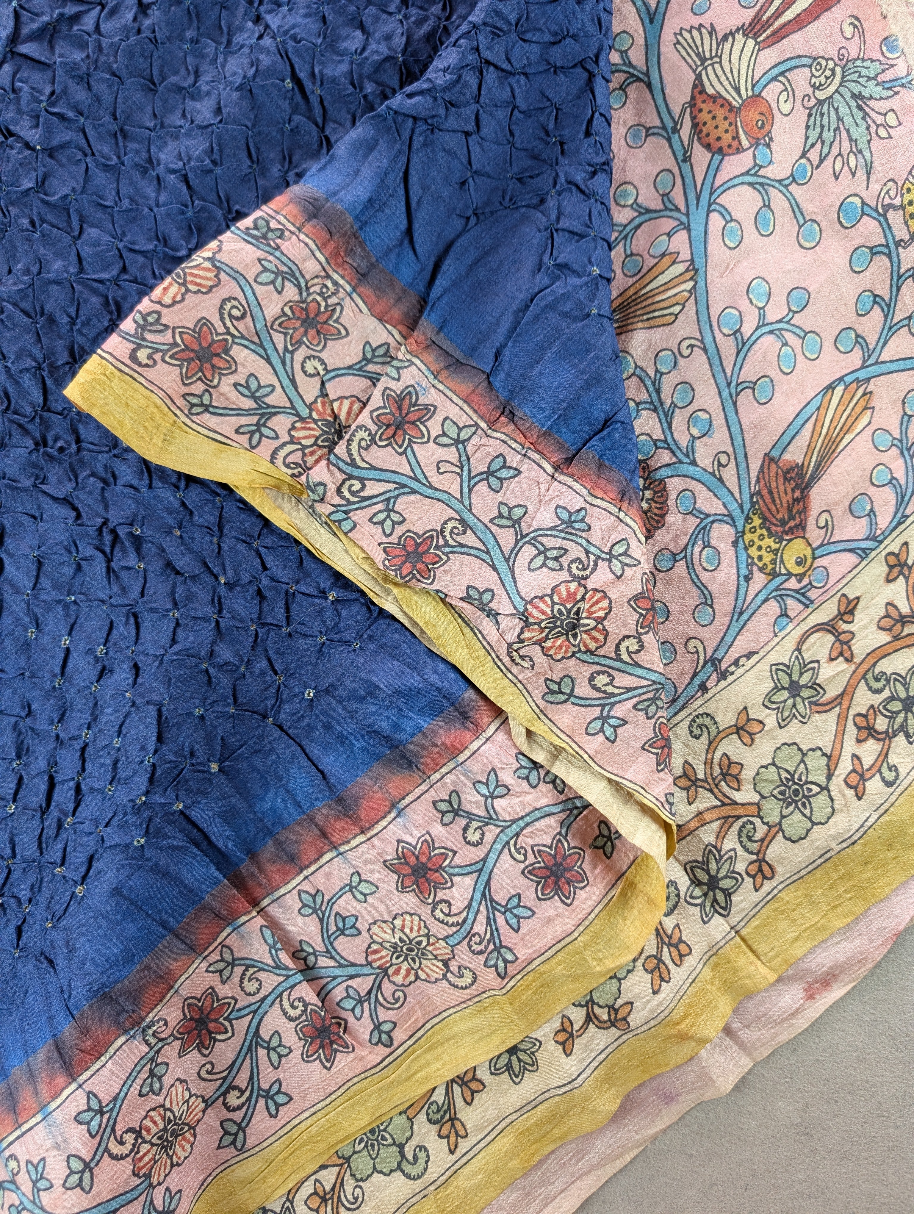 Pen Kalamkari X Bandhani - Tealish Blue