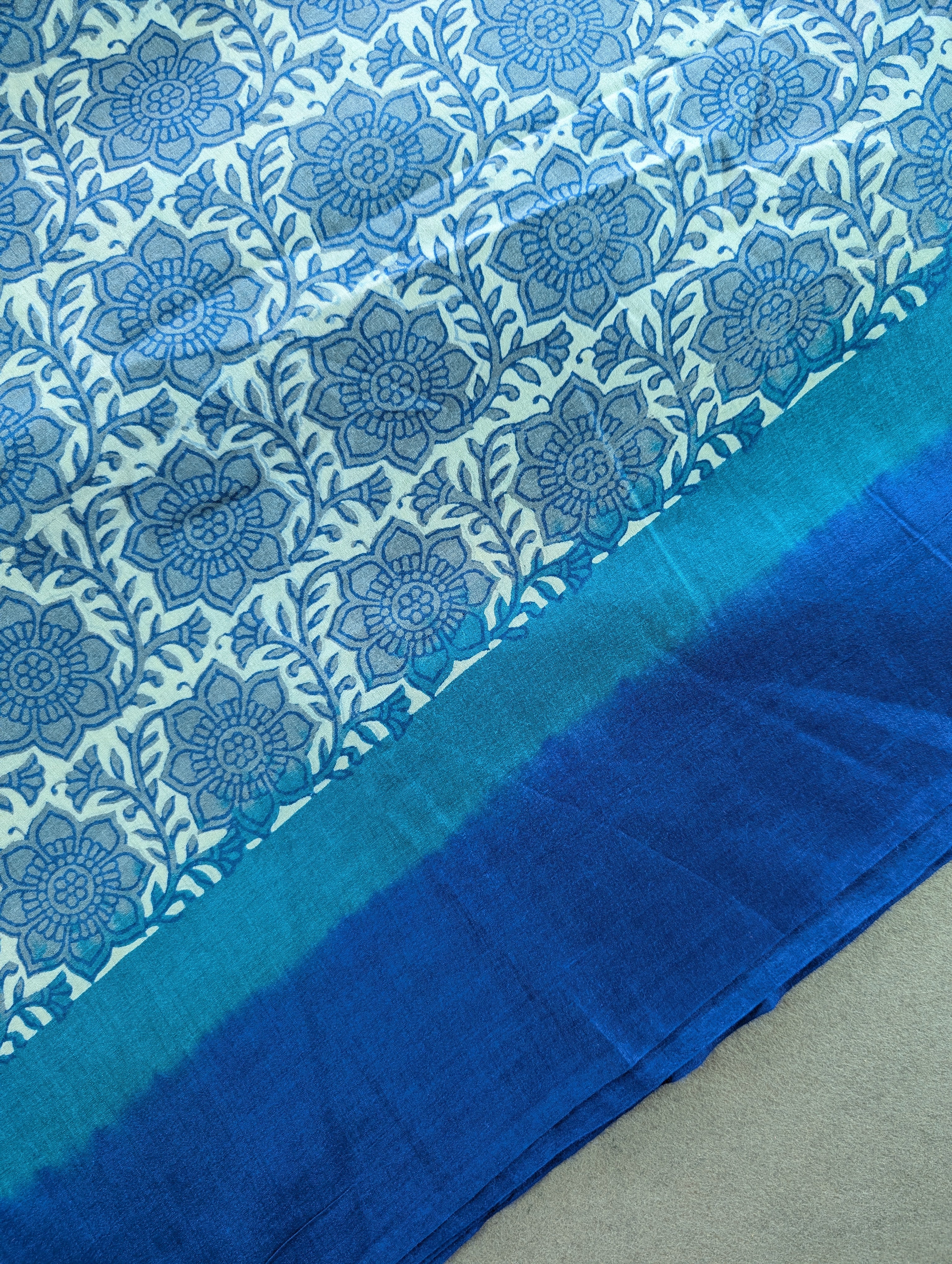 Block Print X Bandhani - Cyan Blue & Teal Blue