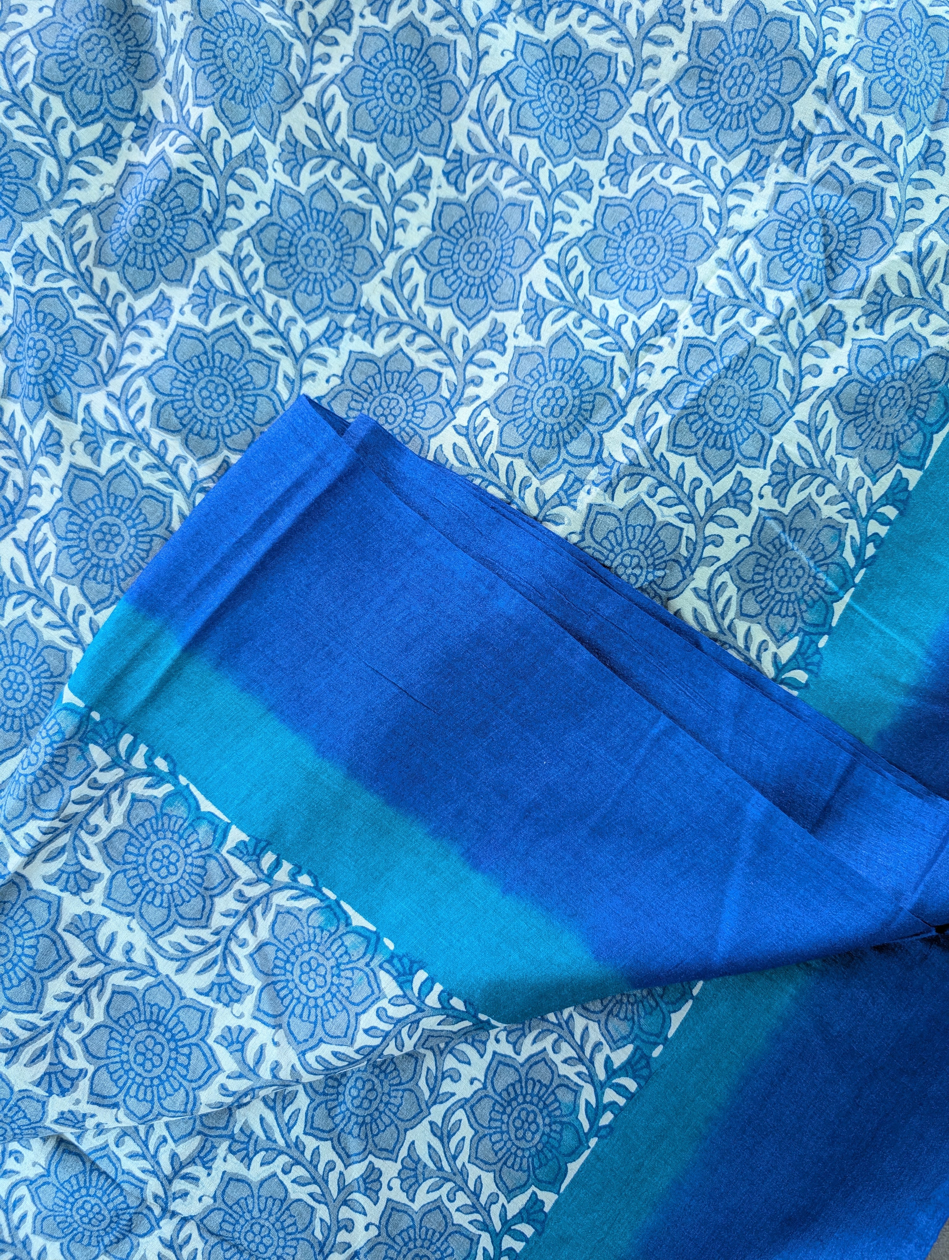 Block Print X Bandhani - Cyan Blue & Teal Blue