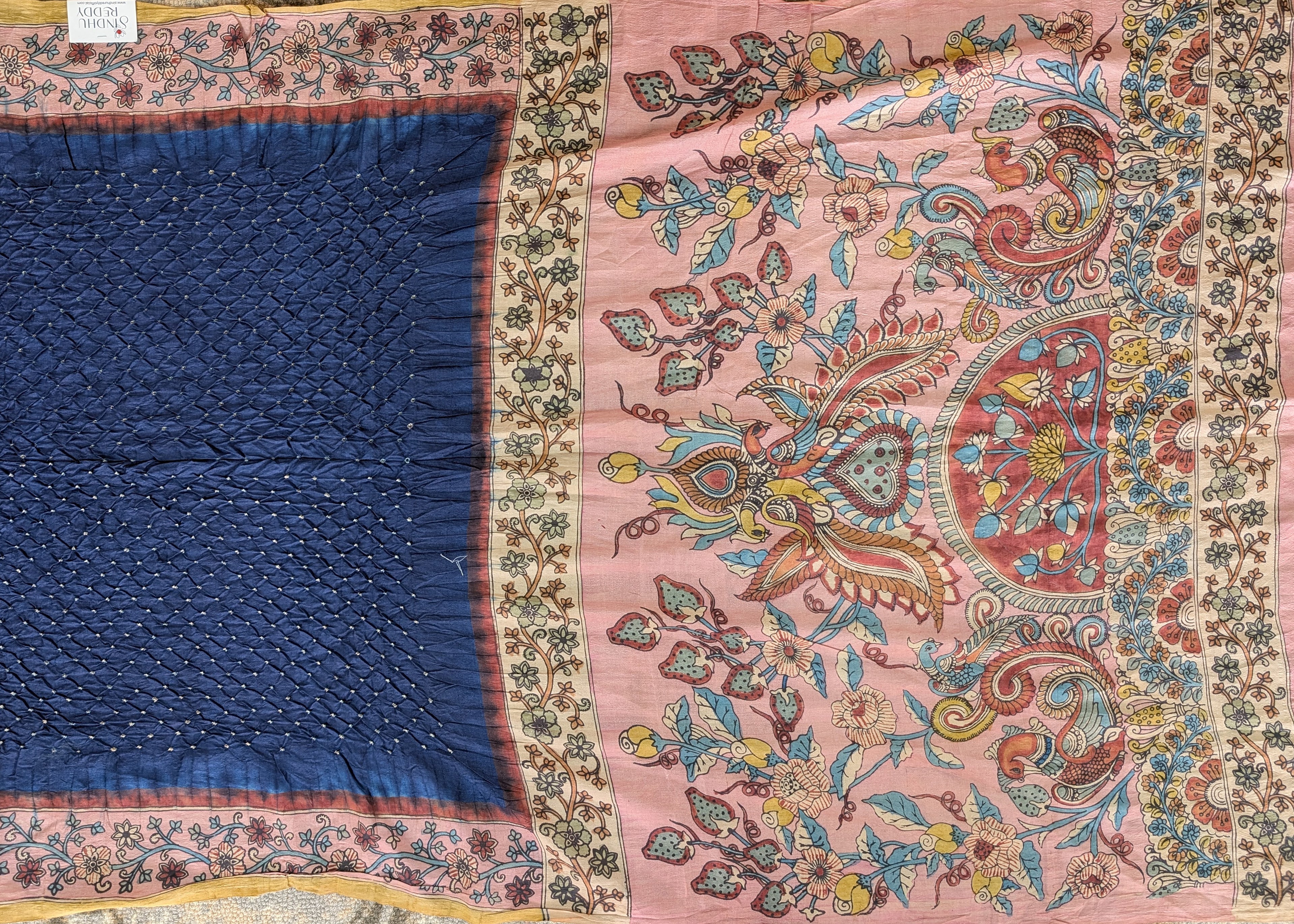 Pen Kalamkari X Bandhani - Tealish Blue