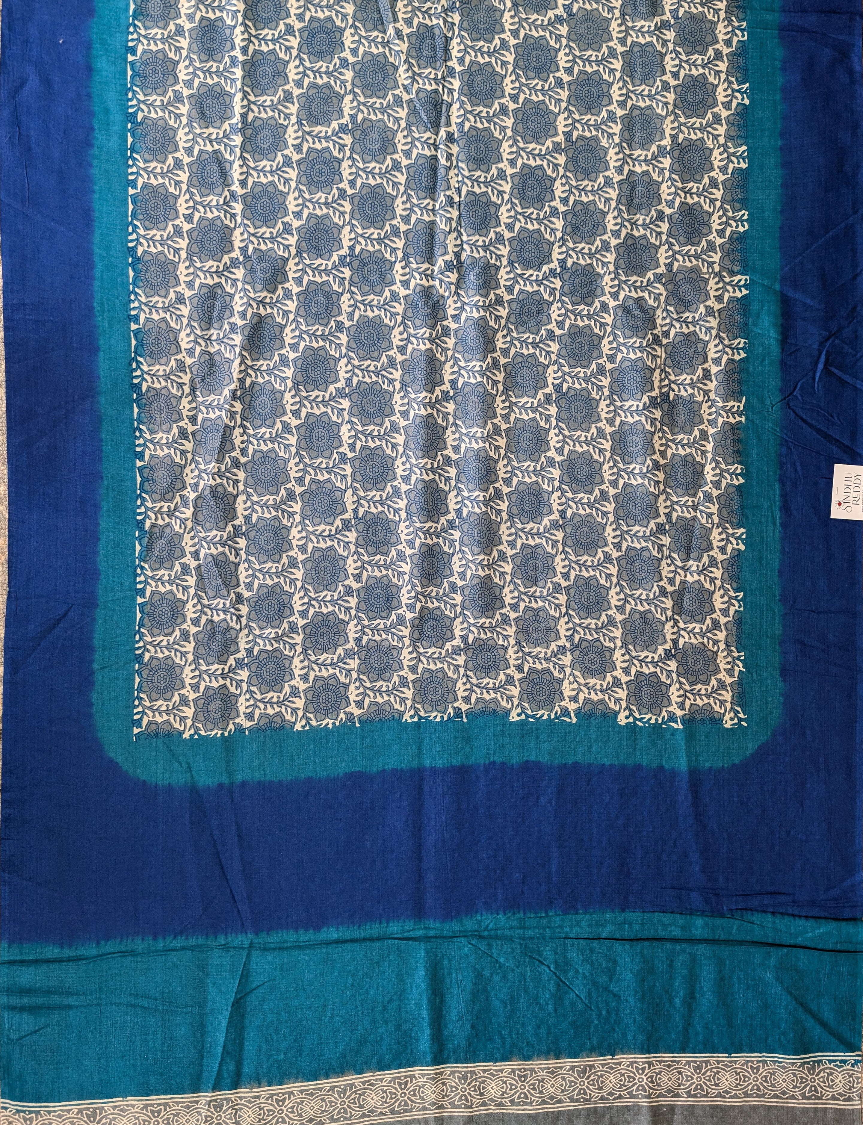 Block Print X Bandhani - Cyan Blue & Teal Blue