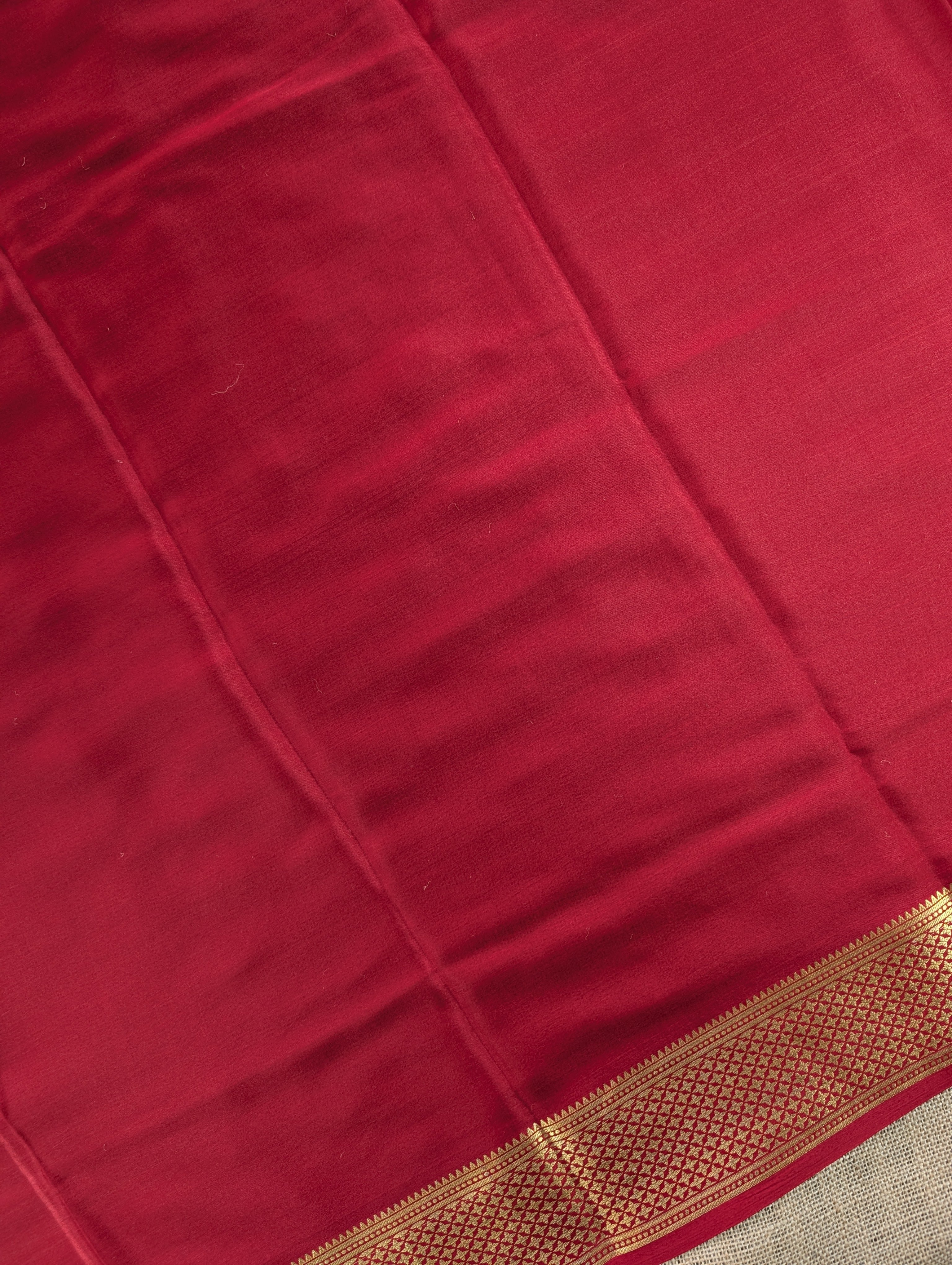 Pure Mysore Silk Crepe - Pink with Red & Black 3D Pattern