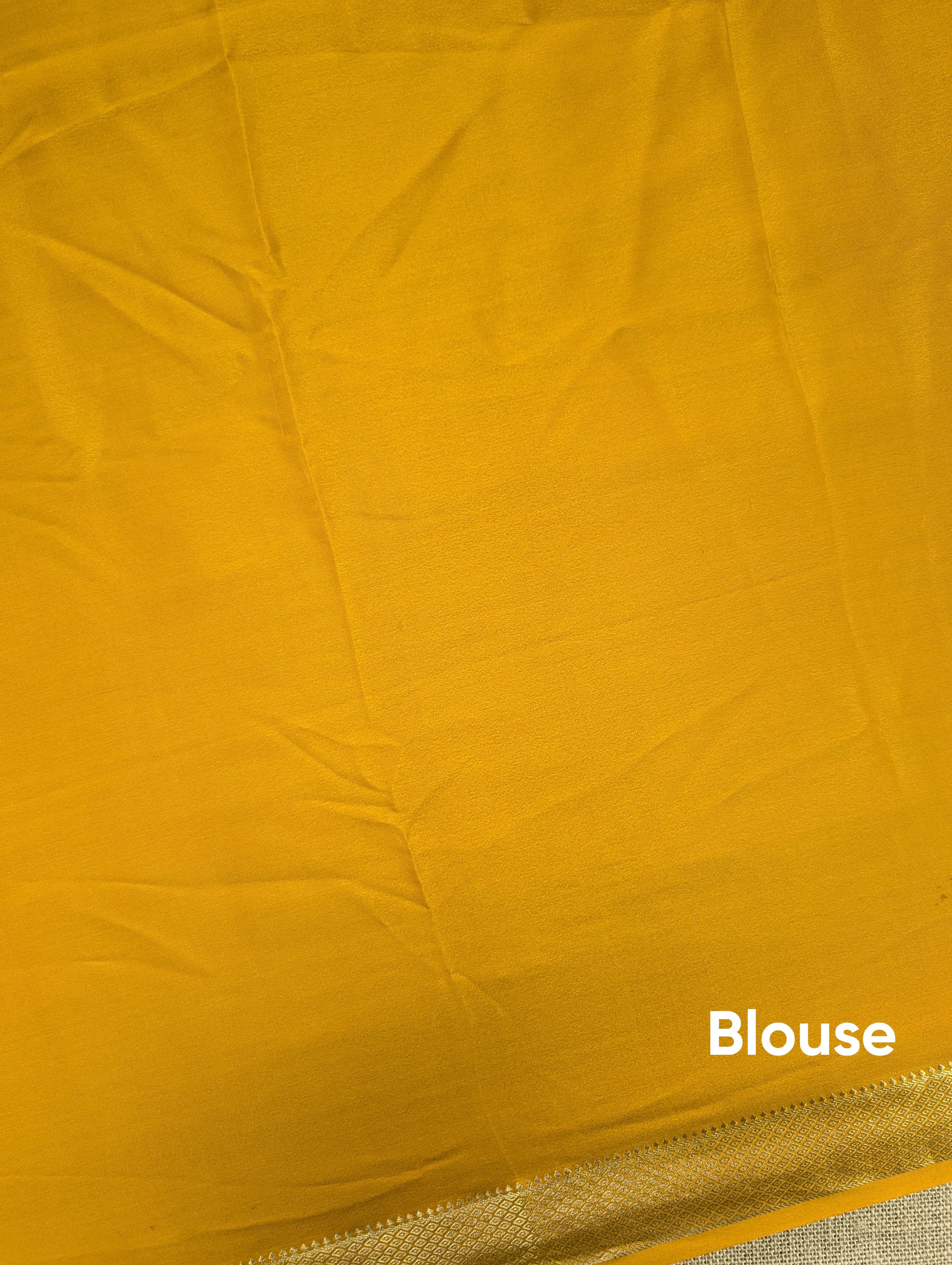 Pure Mysore Silk Crepe - Mustard & Cream Hand Brush Paint Saree