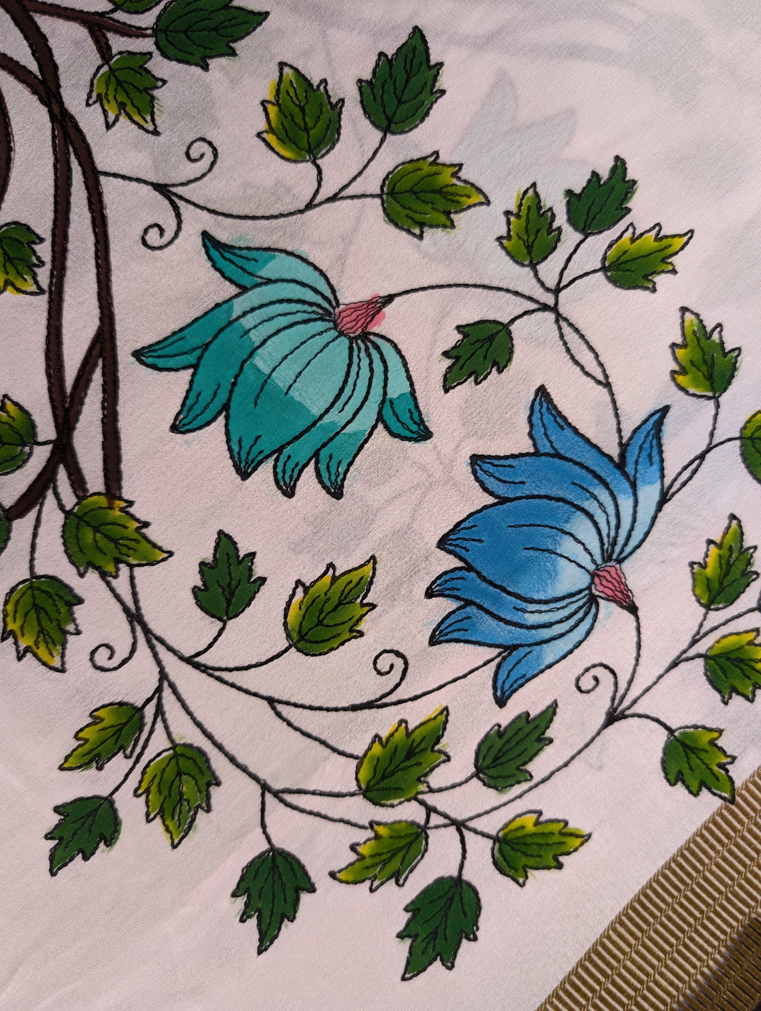 Pure Mysore Silk Crepe - Black & White Hand Brush Paint Saree