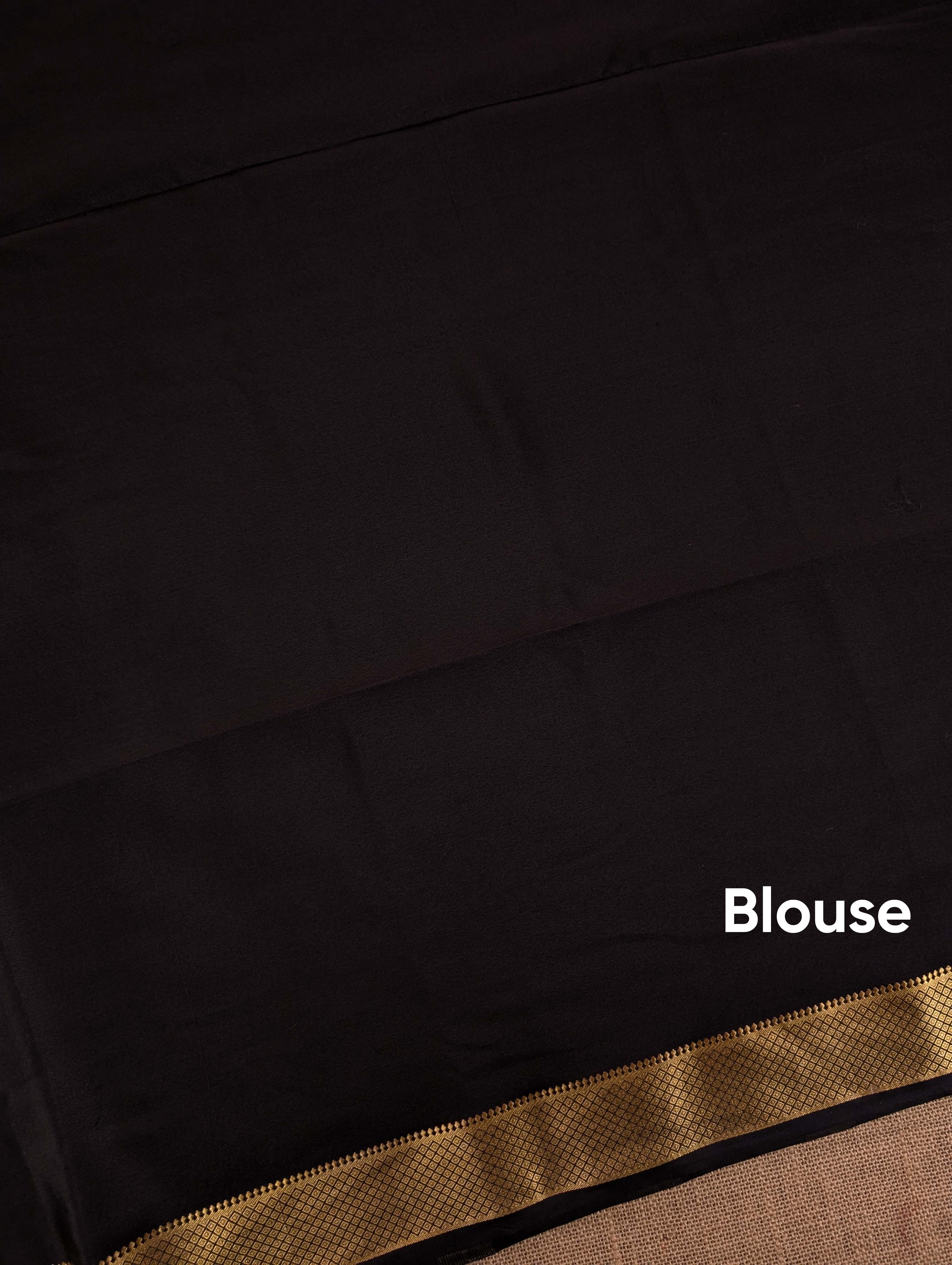 Pure Mysore Silk Crepe - Black & White Hand Brush Paint Saree