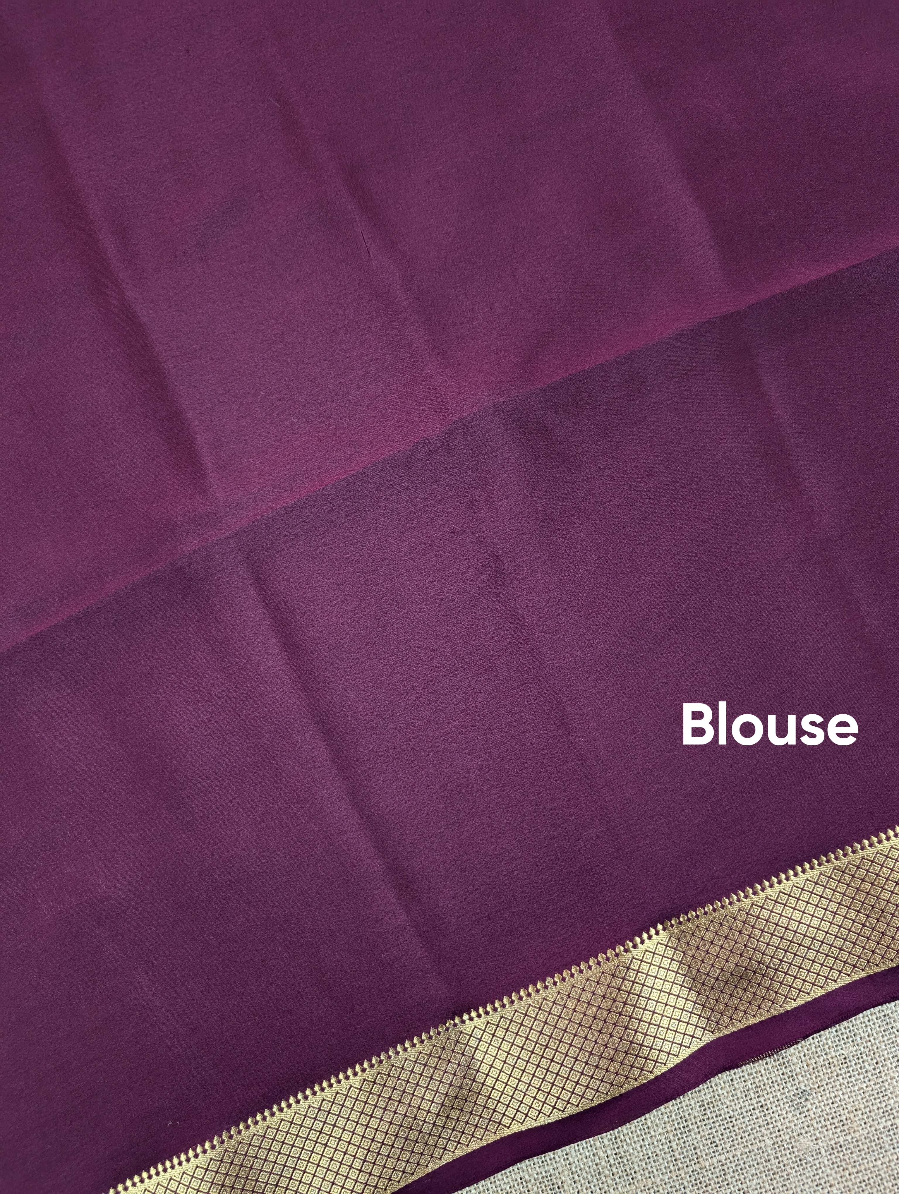 Pure Mysore Silk Crepe - Wine & Soft Pink Hand Brush Paint Saree