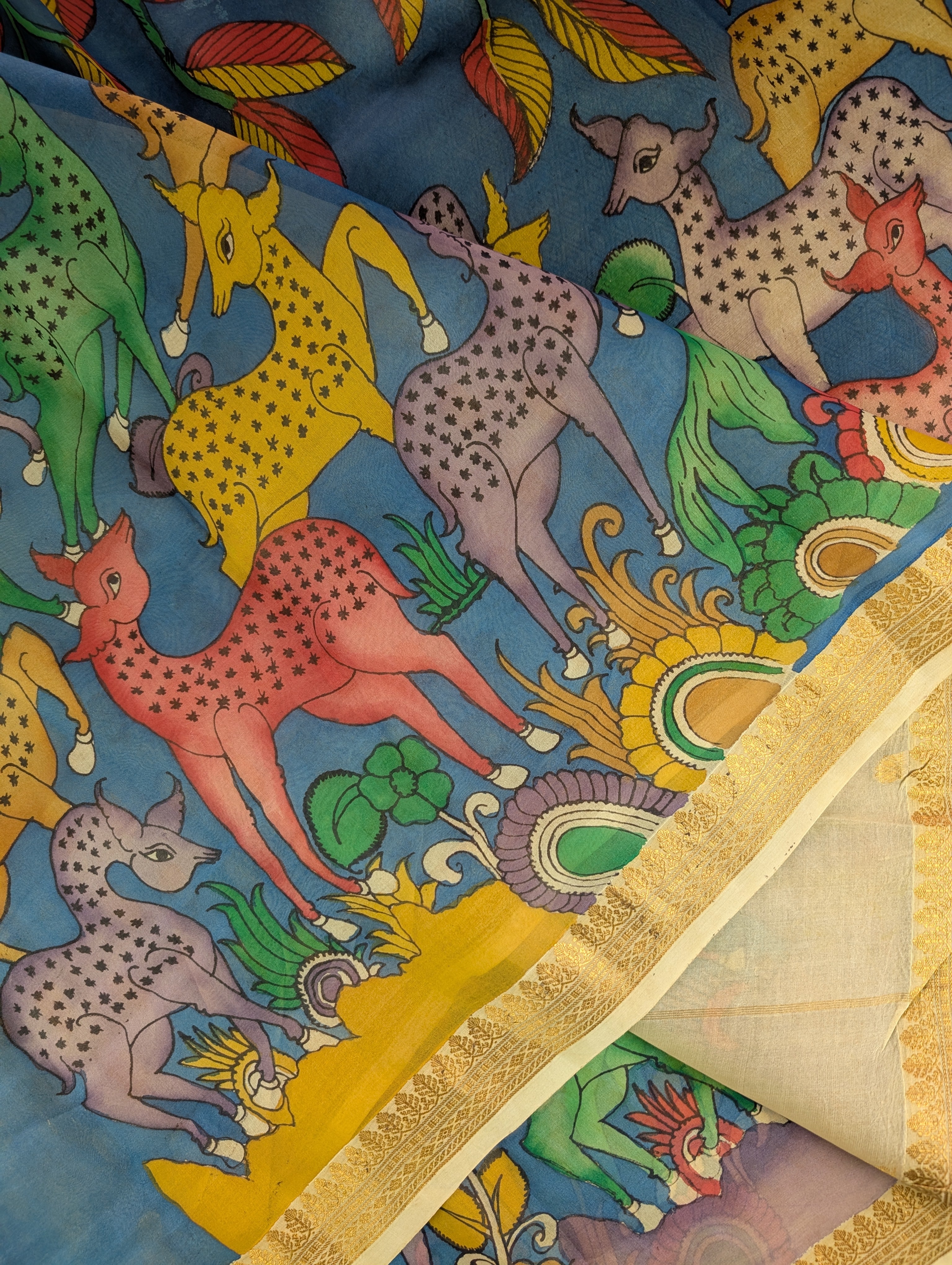 Organza X Pen Kalamkari - Aqua Blue