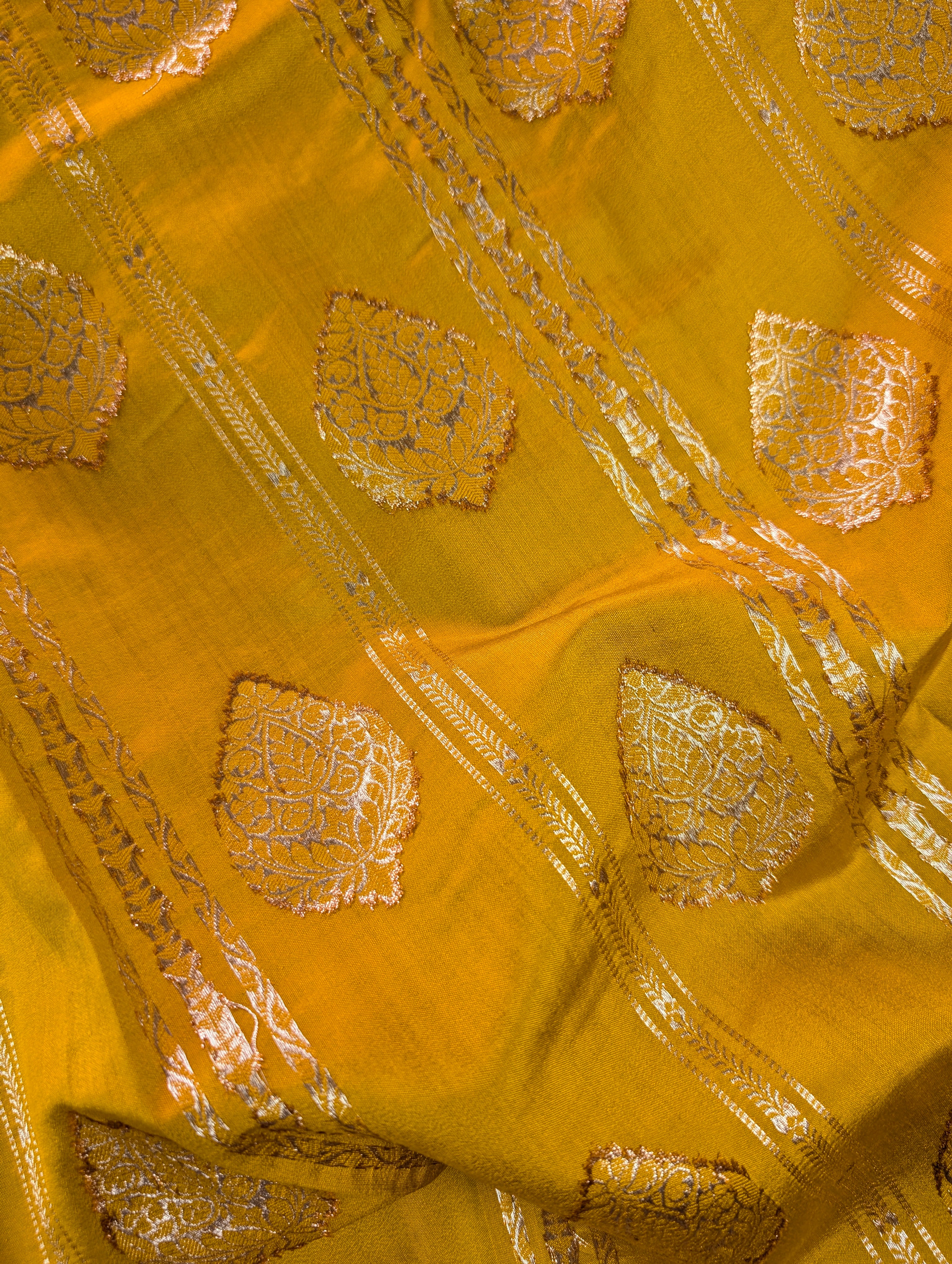 Banarasi Moonga Silk - Golden Mustard (zari leaf motifs)