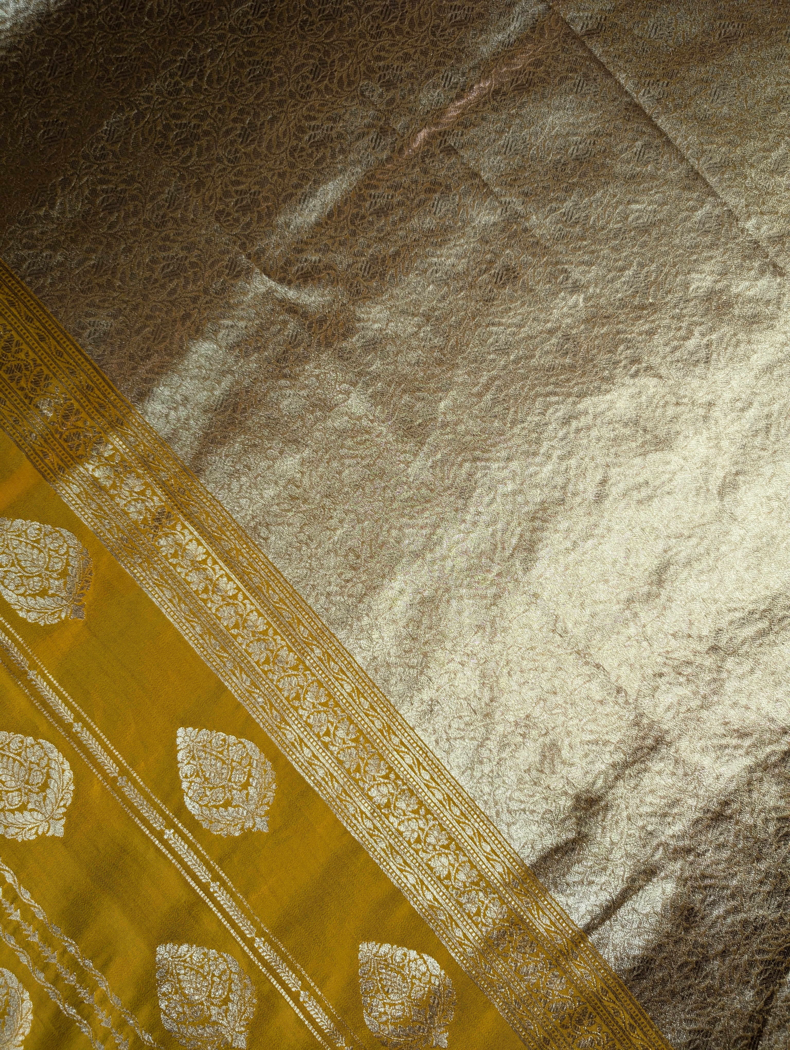 Banarasi Moonga Silk - Golden Mustard (zari leaf motifs)